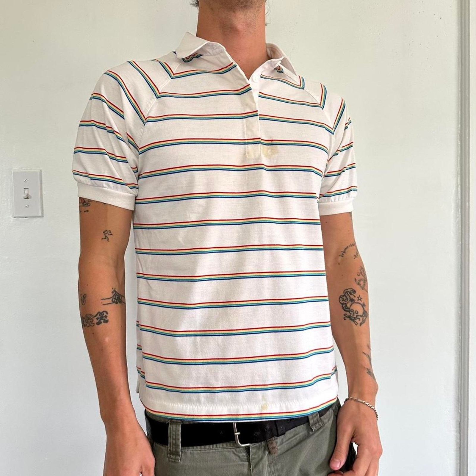 Vintage Vintage 70s 80s Retro Striped USA Polo Fitted Shirt Top Size XS / US 0-2 / IT 36-38 - 1 Thumbnail