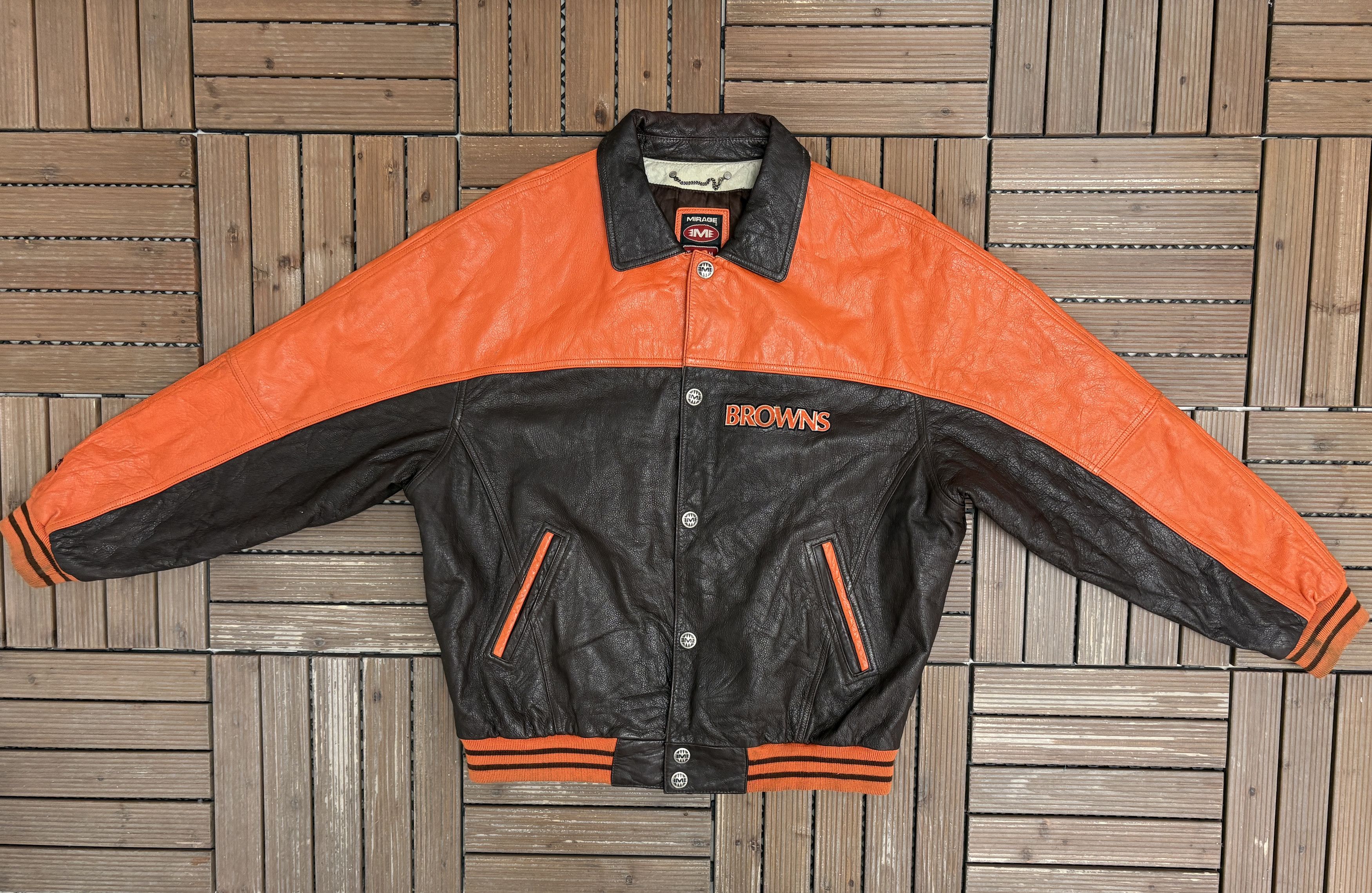 Vintage Cleveland Browns Stitched Vintage Brown Leather Jacket Size US XL / EU 56 / 4 - 5 Thumbnail