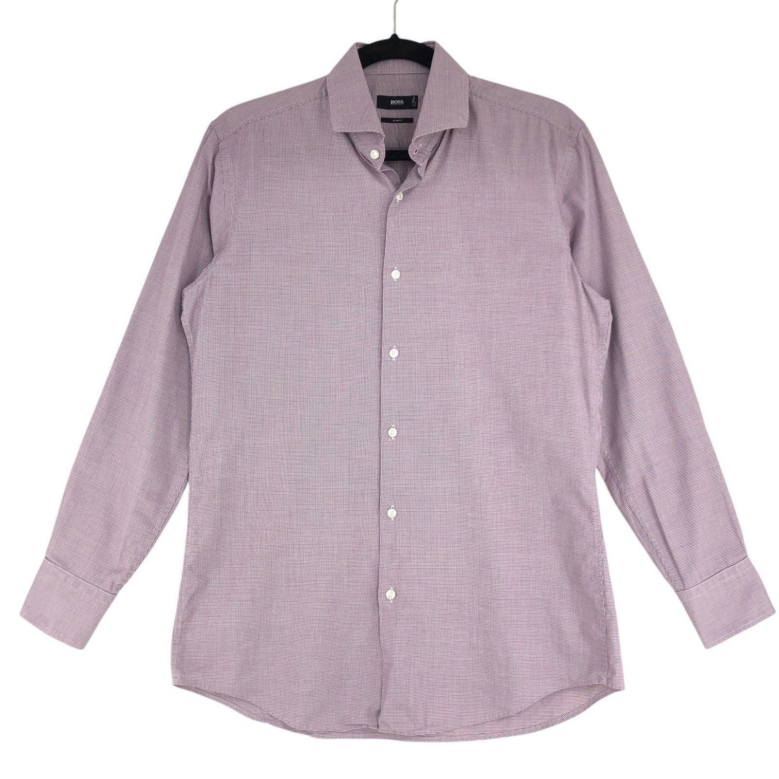 Hugo Boss Hugo Boss Dress Shirt 5.5 39 Slim Fit Purple Micro Check Size US M / EU 48-50 / 2 - 1 Thumbnail