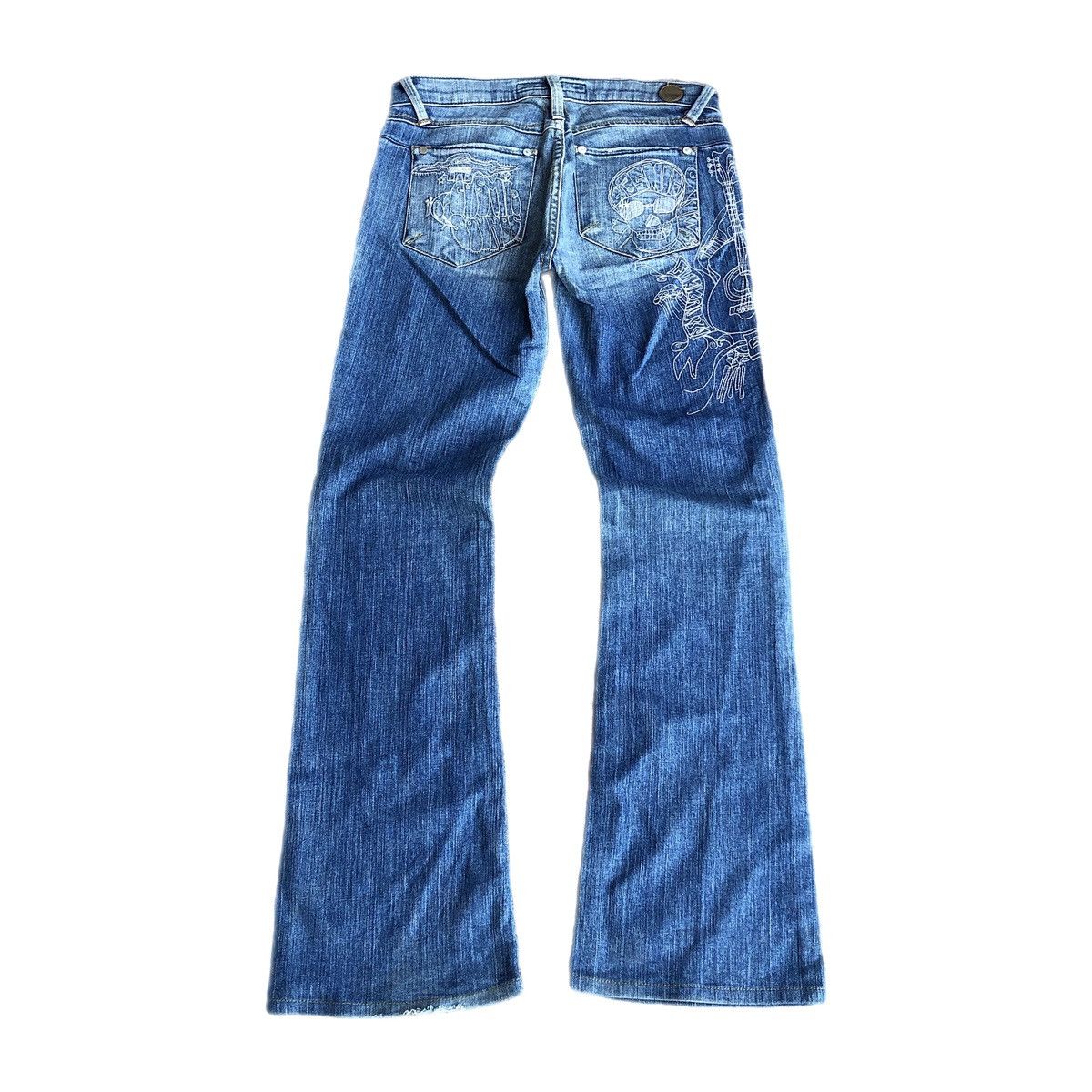 Indie Flared Embroidered Skulls Jeans Bootcut