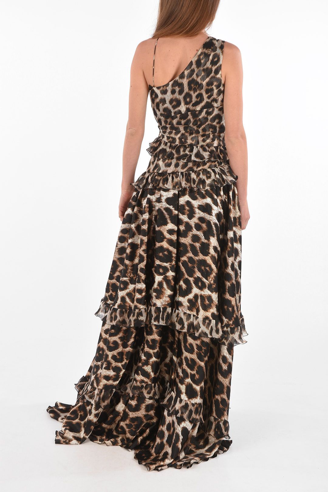Philipp Plein og1mm0824 One-Shoulder Long Dress With Ruffles in Leopard Size M / US 6-8 / IT 42-44 - 2 Thumbnail
