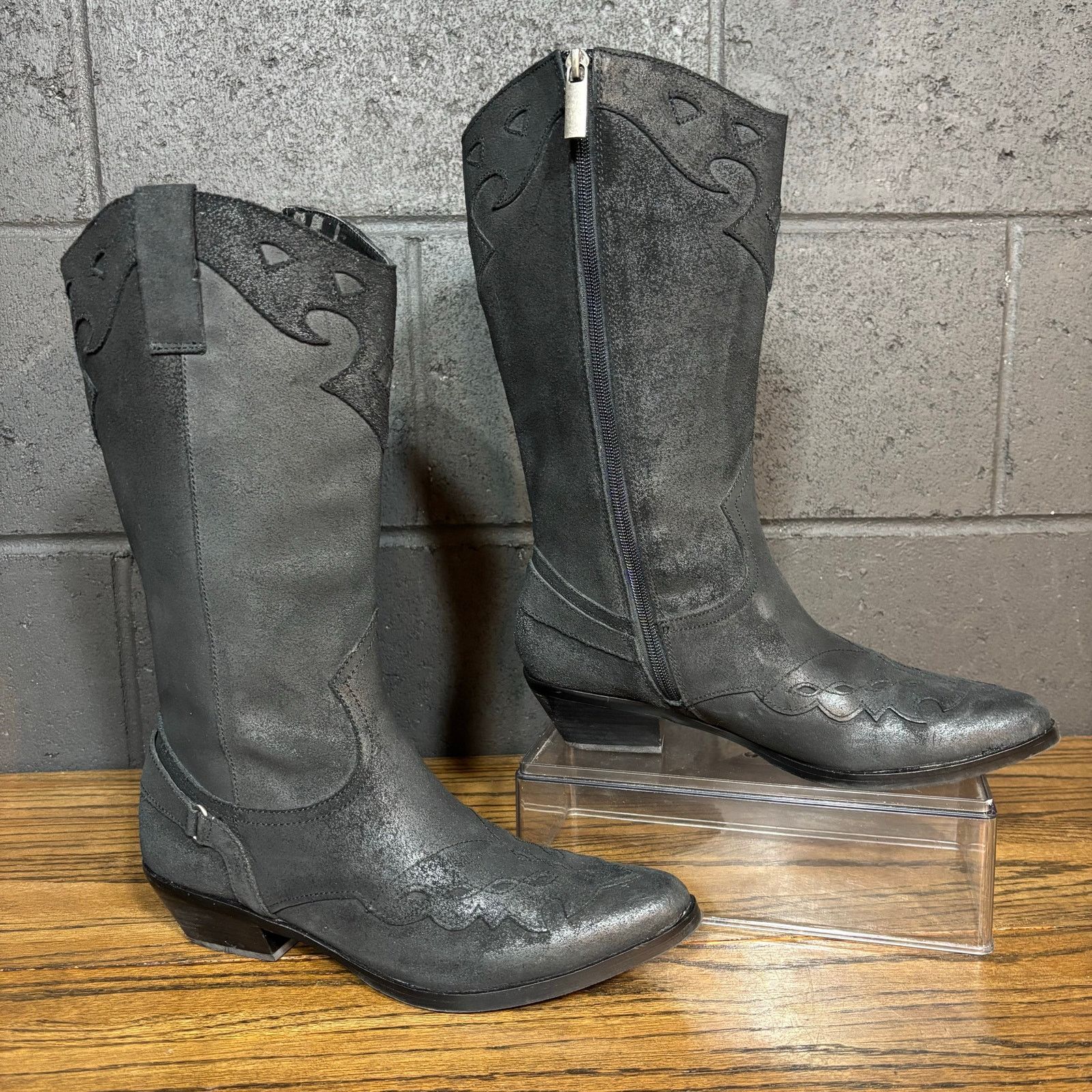Reba Black Western Cowboy Boots Embroidered Zip Women’s 8.5