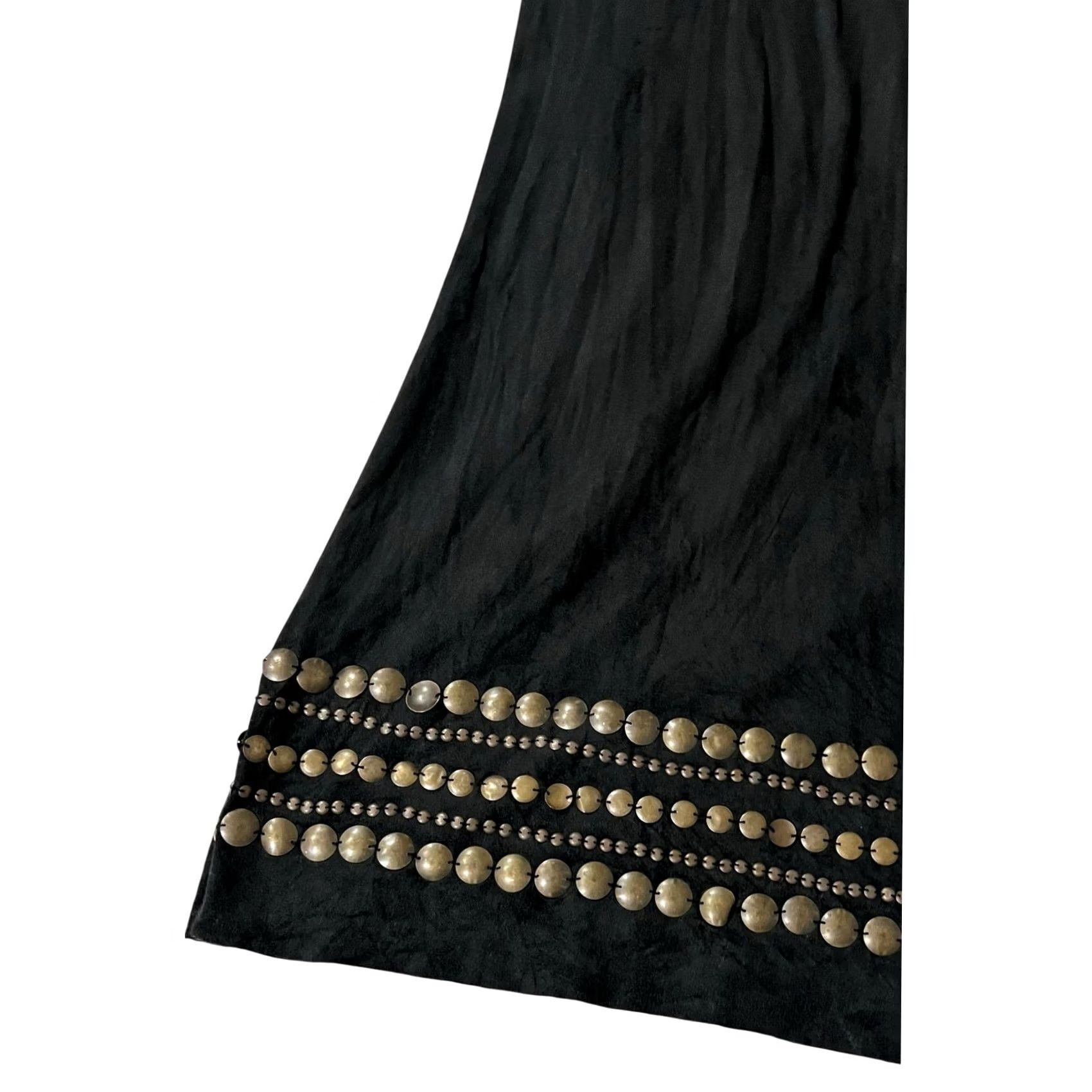 Vintage Ivy Jane Pants Women’s M Black Wide Leg Beaded Embellished Trim Knit Stretch Pull On Palazzo Size 32" / US 10 / IT 46 - 3 Thumbnail