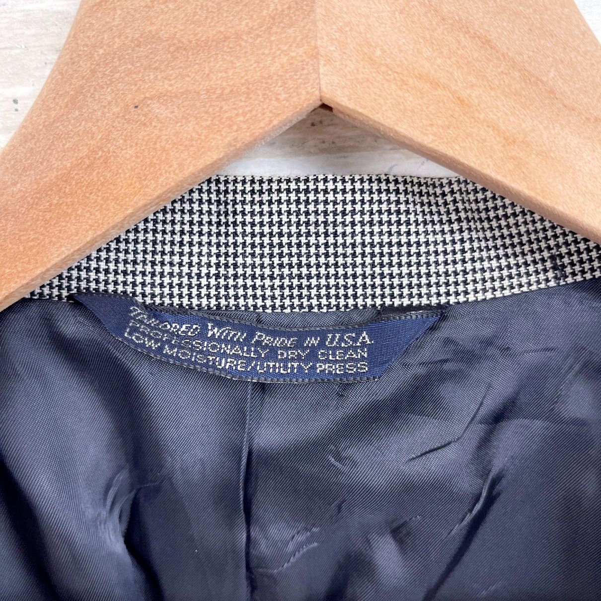Lands End Worsted Wool Houndstooth Sport Coat Gray 40R