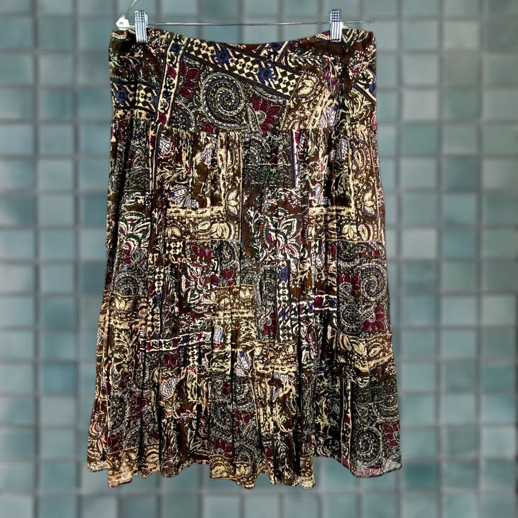Chaps Chaps Skirt Womens Multicolor Paisley Lined Denim Knee Length High Rise Flare Size Large Size 36" / US 14 / IT 50 - 1 Thumbnail