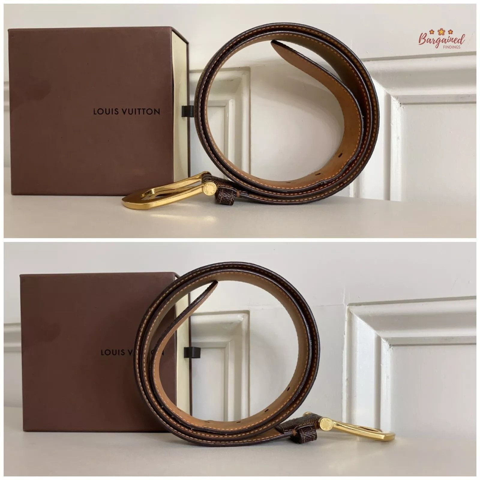 Louis Vuitton Louis Vuitton Brown Damier Ebene Riveted Gold Buckle Belt Size 32 - 5 Thumbnail