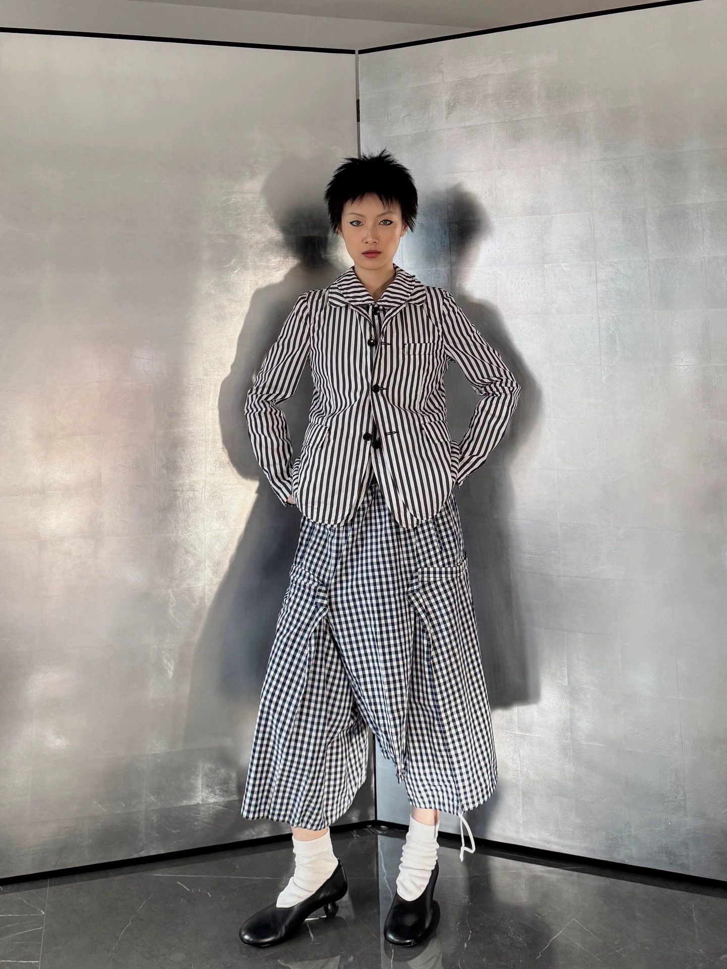 Comme des Garcons CDG AD2013 Black Layered Striped Waist-Cinched Blazer XS Size XS / US 0-2 / IT 36-38 - 1 Thumbnail