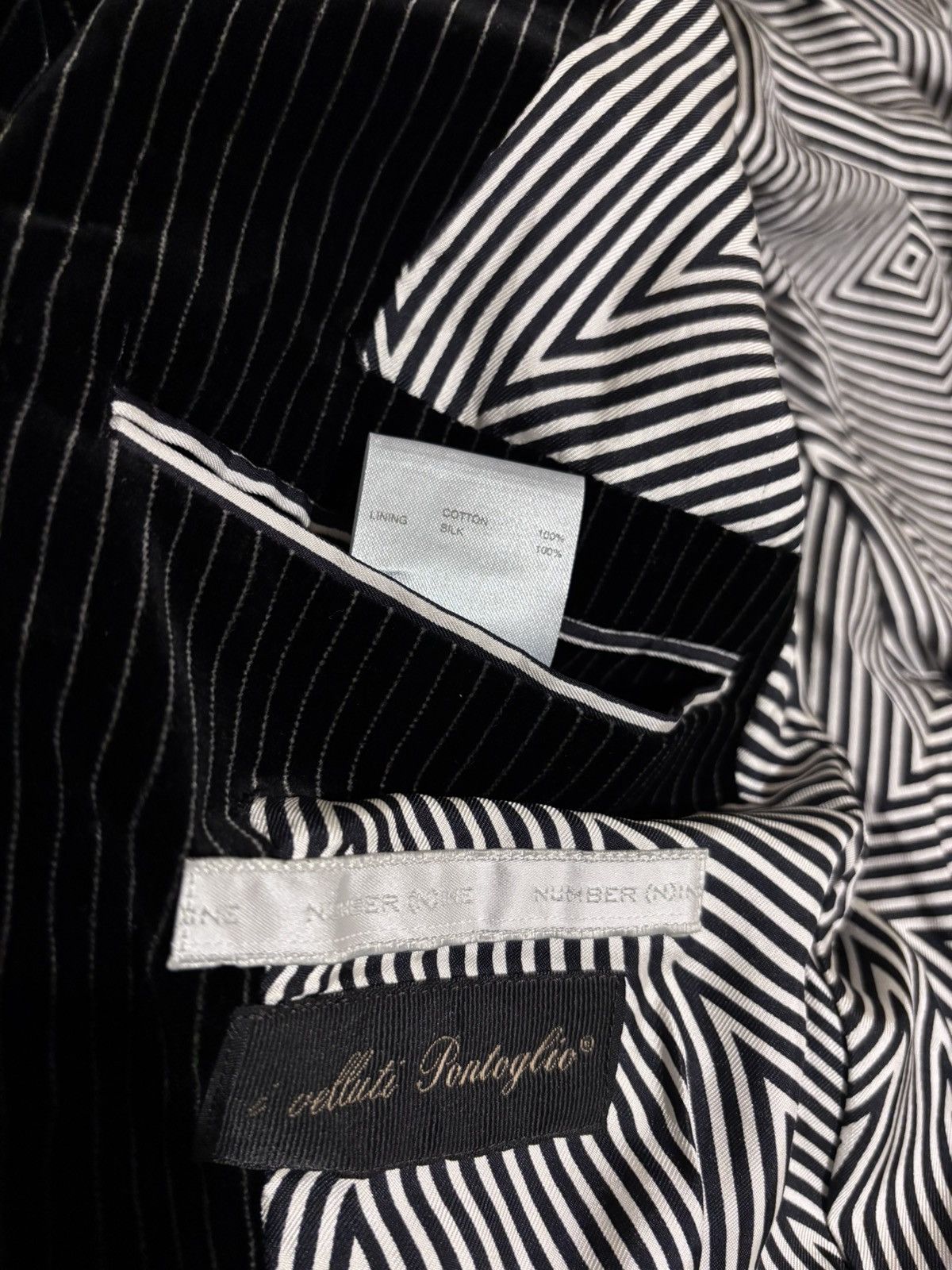 Japanese Brand × Number (N)ine Number (N)ine OG Pinstripe Black Velvet Silk Lining Blazer 3 Size 38L - 7 Thumbnail