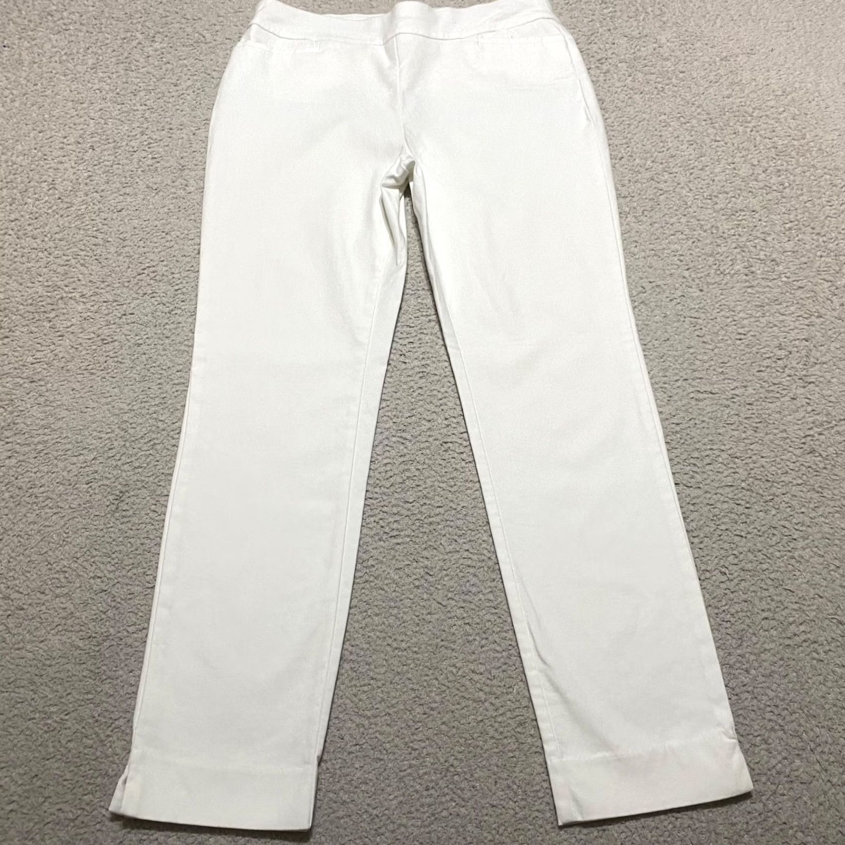 Vintage Chico's White Mid Rise Pull On Ankle Pants Women 4 Straight Front Solid 26in Inseam Preppy Style, Business Casual Size 27" / US 4 / IT 40 - 2 Thumbnail