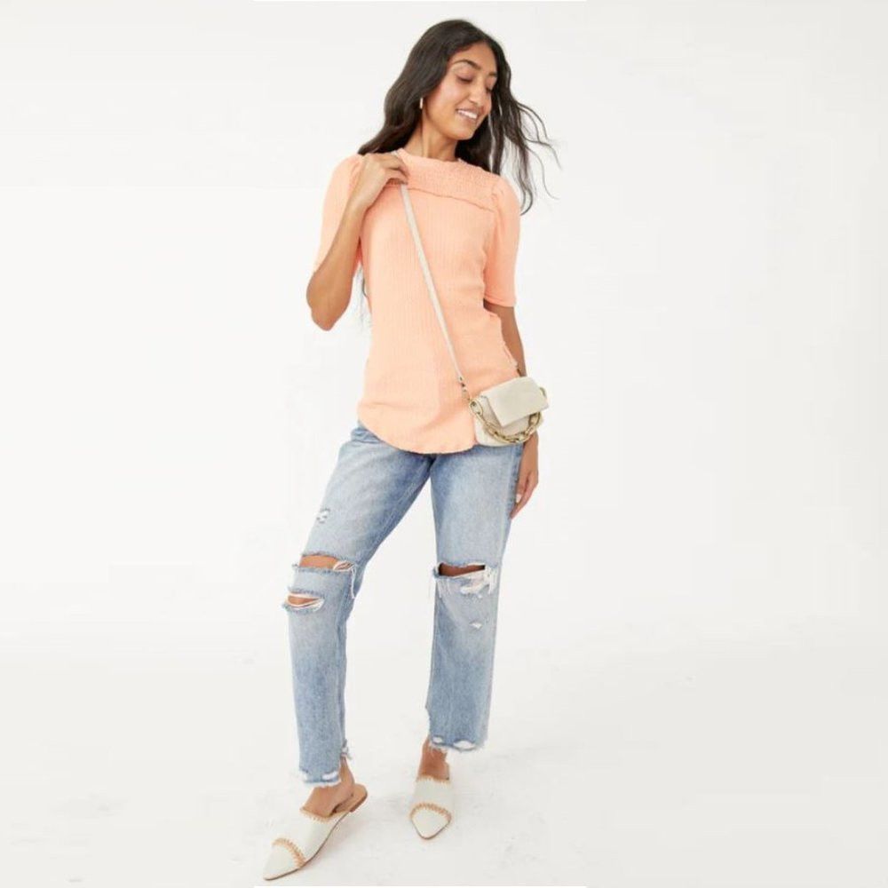 Free People NWT New $78 Free People Care Red Delicious Orange Cotton T- Size XS / US 0-2 / IT 36-38 - 1 Thumbnail