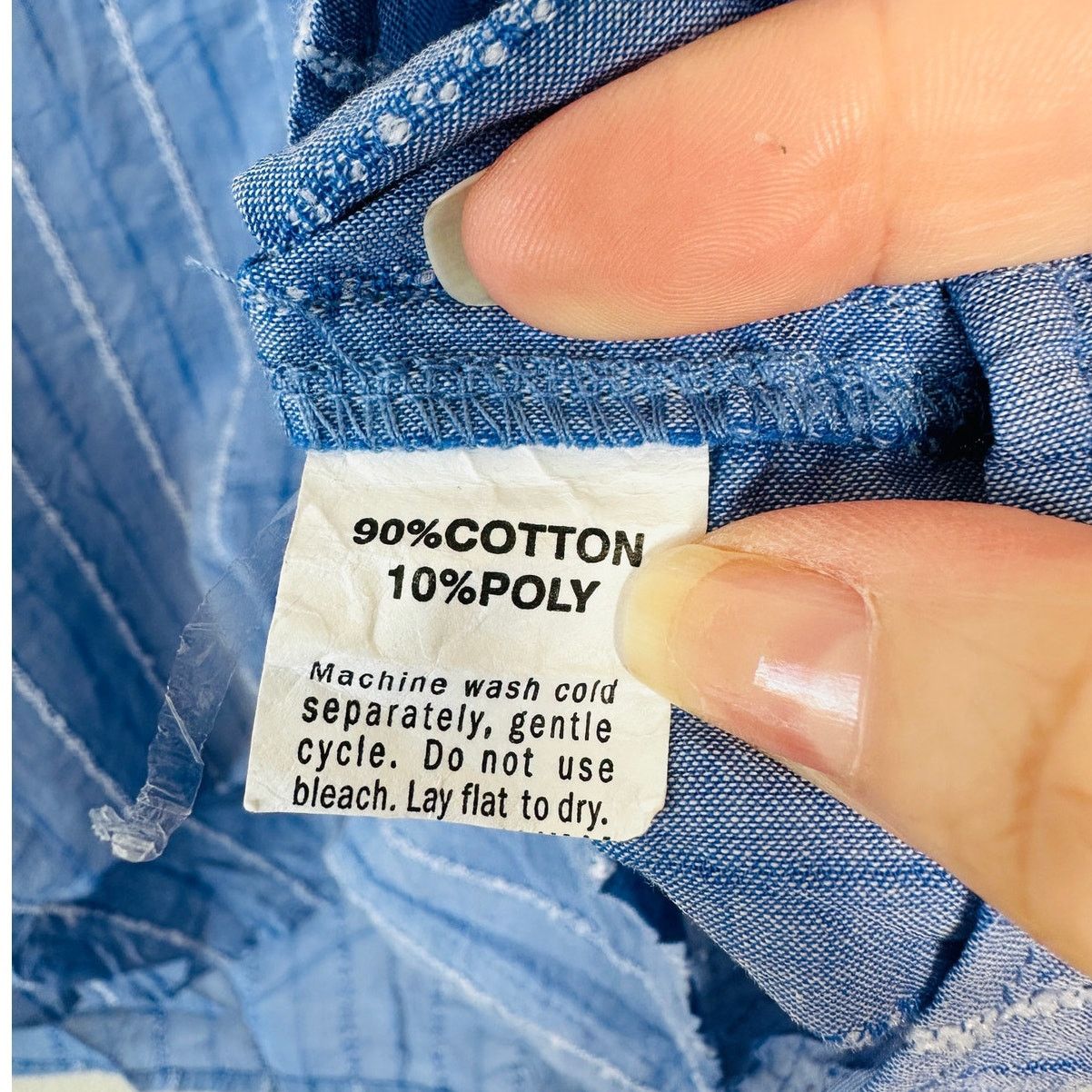 Other American Colors Blue White Fuzzy Stitch Stripe Button Shirt Size M / US 6-8 / IT 42-44 - 7 Thumbnail