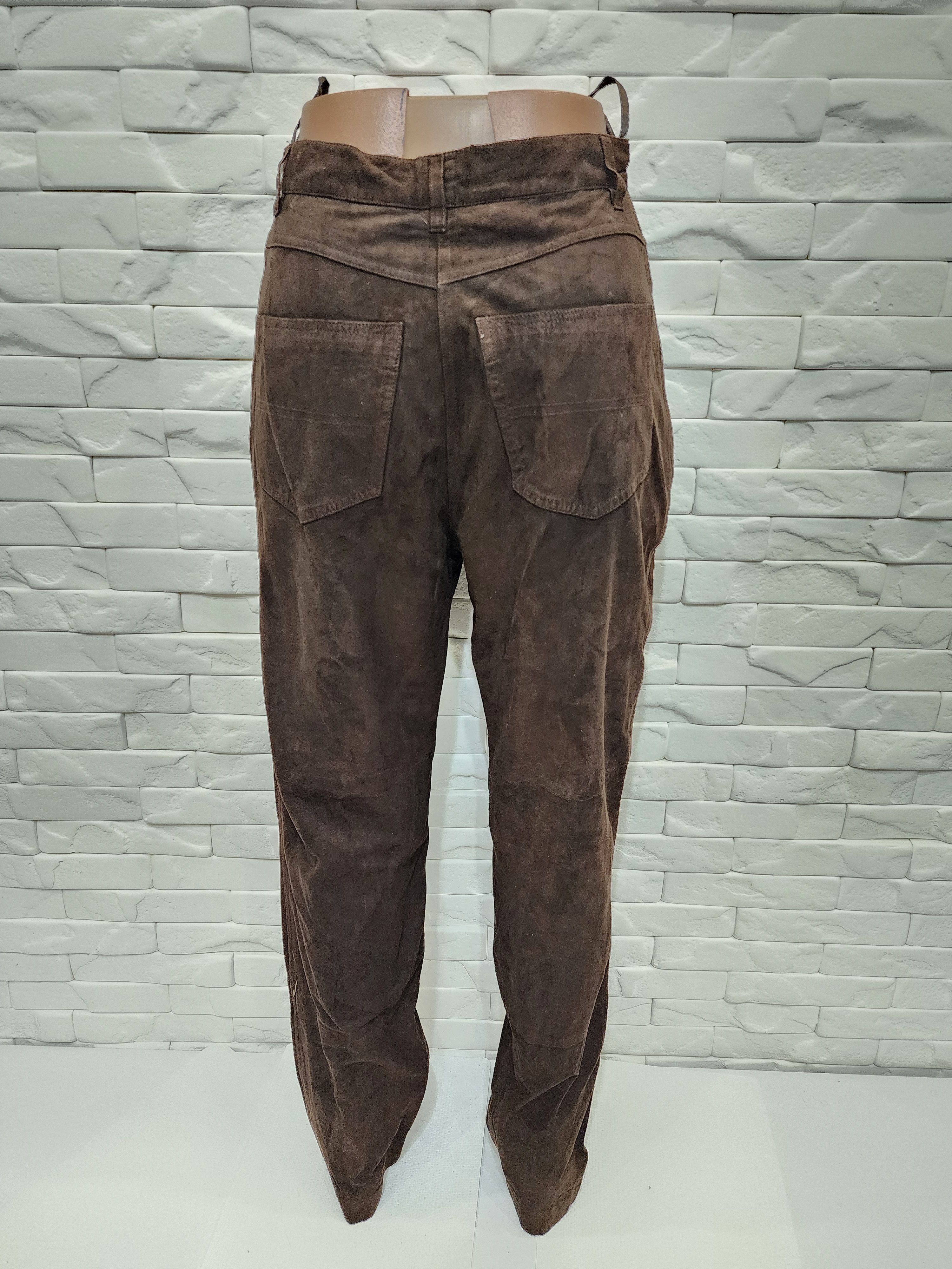 Genuine Leather Men's brown nubuck leather pants. Great men's pants. Size US 32 / EU 48 - 4 Thumbnail
