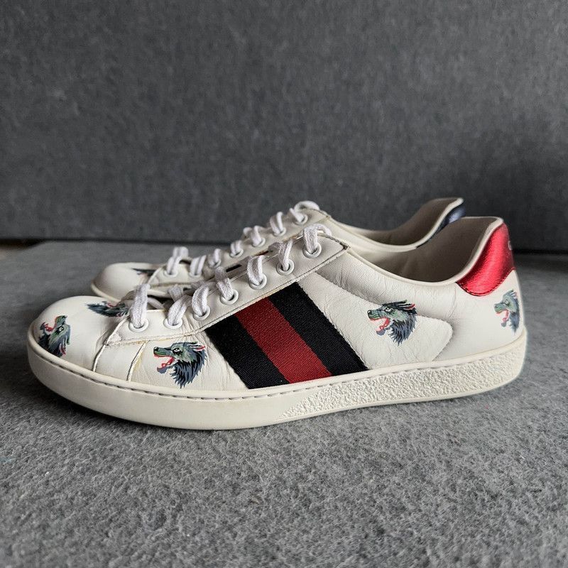 Gucci Gucci Ace Leather Wolf Emblem Low-Top Sneakers Size US 8.5 / EU 41-42 - 1 Thumbnail