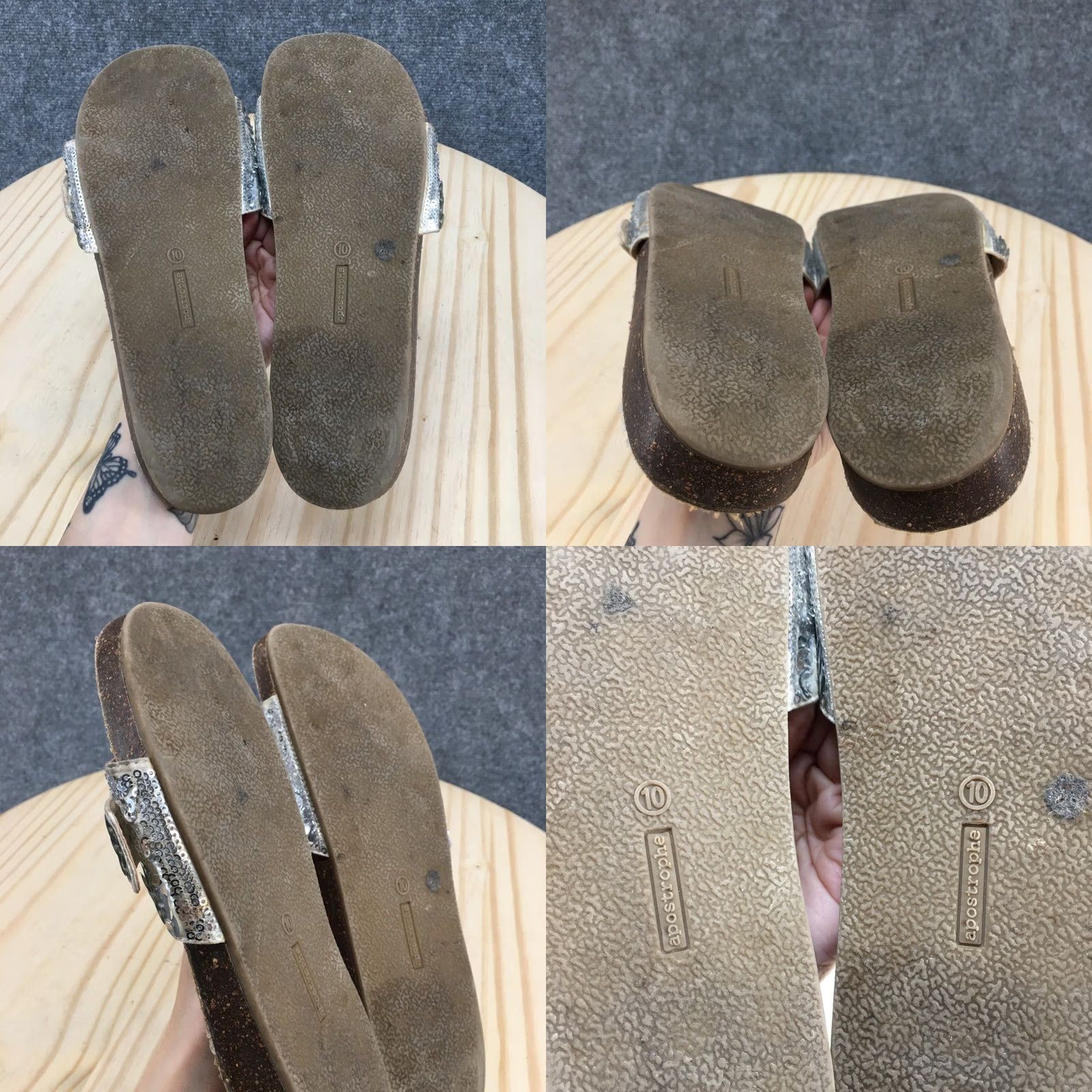 Vintage Apostrophe Sandals Womens 10 Sequin Slide Flats Slip On Leather Gray Silver Casual Flat Shoes Womens Size US 10 / IT 40 - 9 Thumbnail