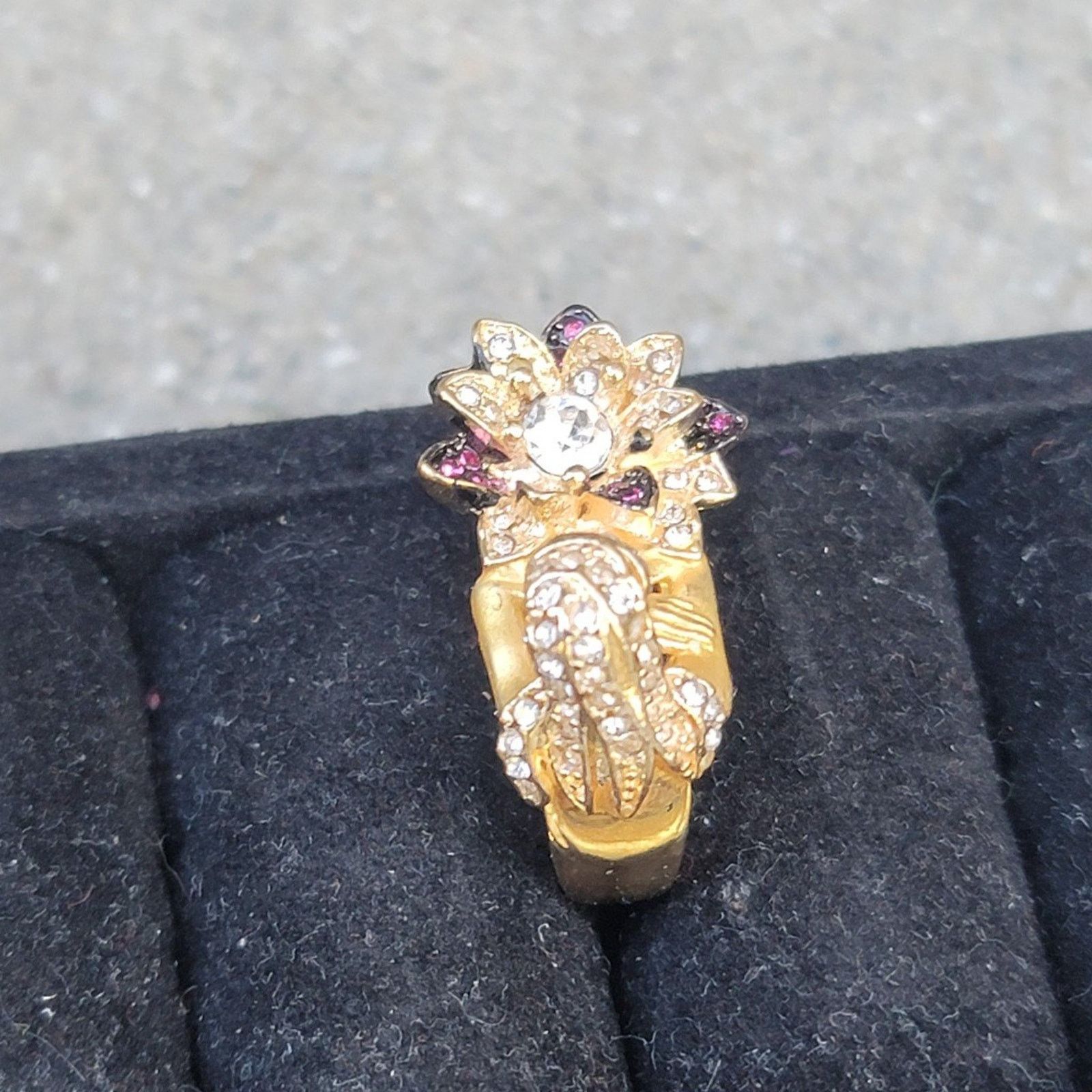 The Unbranded Brand Gold Tone Girl Flower Rhinestone Ring Size ONE SIZE - 10 Thumbnail