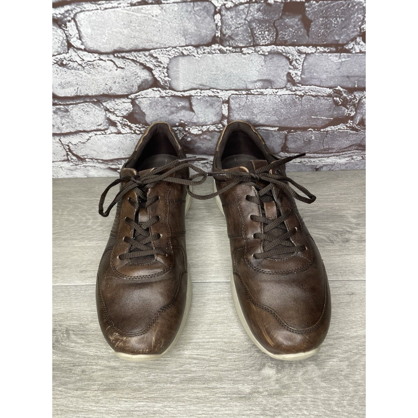 Ecco ECCO Danish Design Brown Leather Casual Low Top Sneakers Men Size US 10.5 / EU 43-44 - 14 Thumbnail