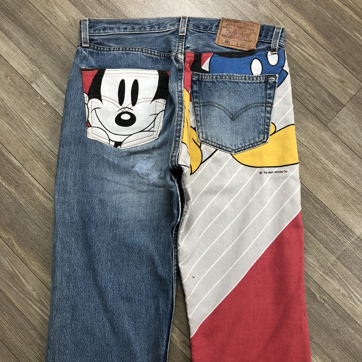 Levi's Vintage Clothing 🇺🇸90’s Levis 501 Distressed Cartoon Mickey Mouse Rework Jeans Size US 32 / EU 48 - 2 Thumbnail