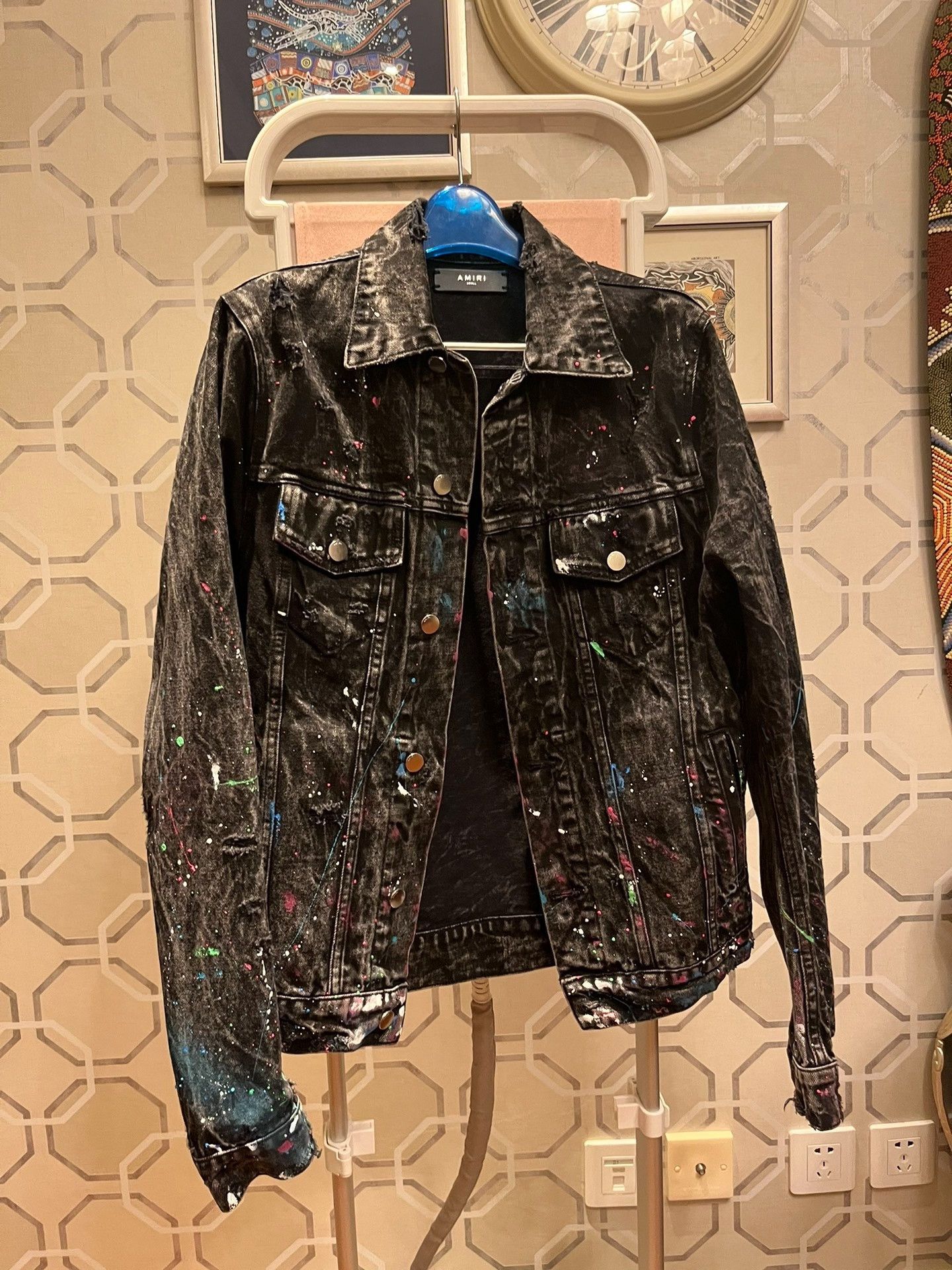 Amiri Amiri Black Spray Paint Distressed Denim Jacket Size US S / EU 44-46 / 1 - 2 Thumbnail