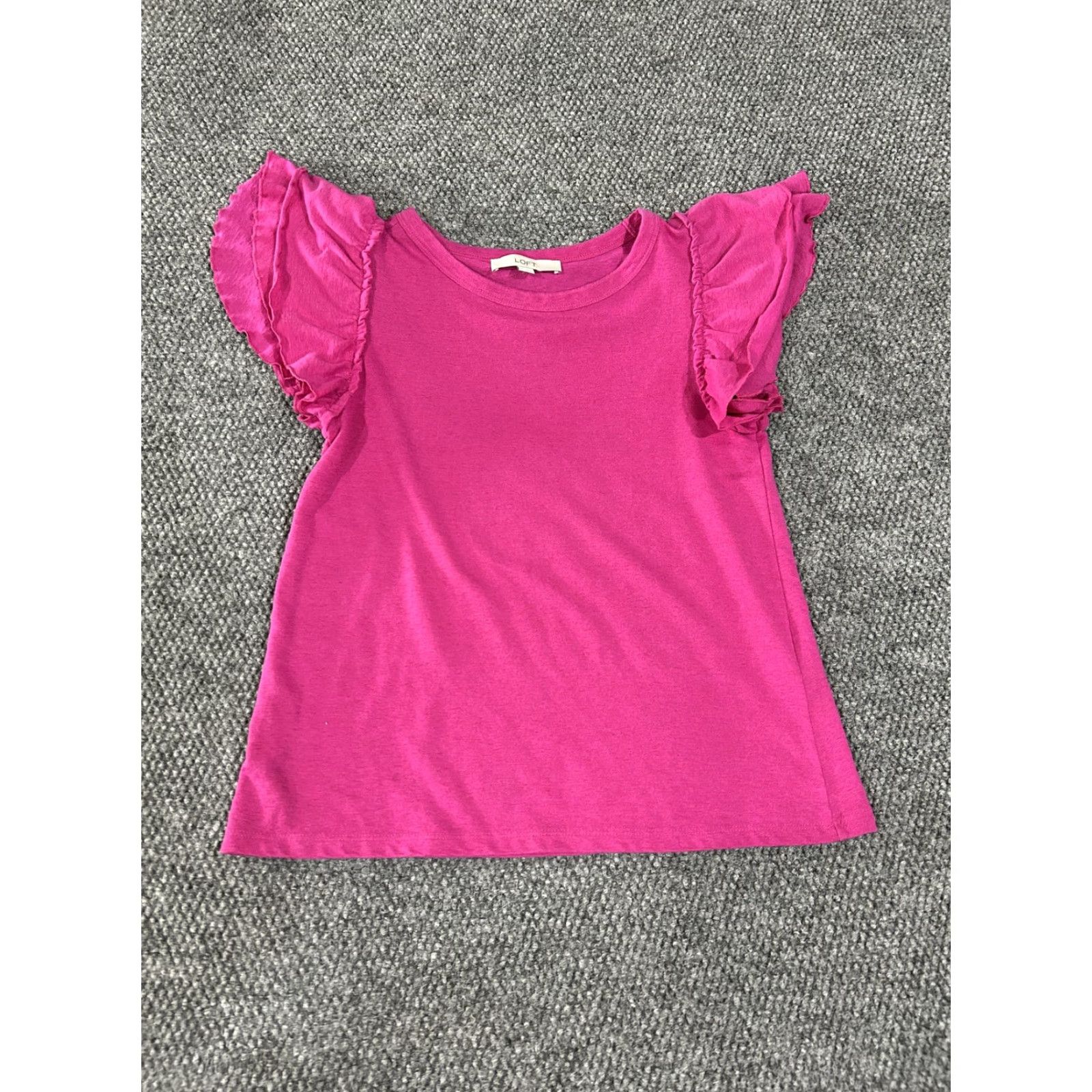 Loft Loft Shirt Womens Small Pink Flutter Sleeve Ruffle Crew Neck Casual Top Blouse Summer Size S / US 4 / IT 40 - 2 Thumbnail