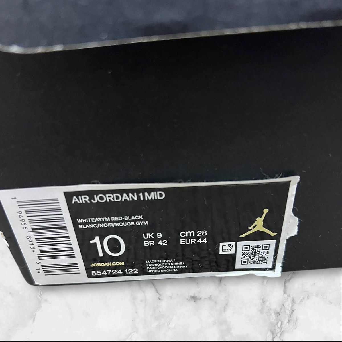 Nike Nike Air Jordan 1 Mid US 10 WHITE/GYM RED-BLACK Size US 10 / EU 43 - 3 Thumbnail