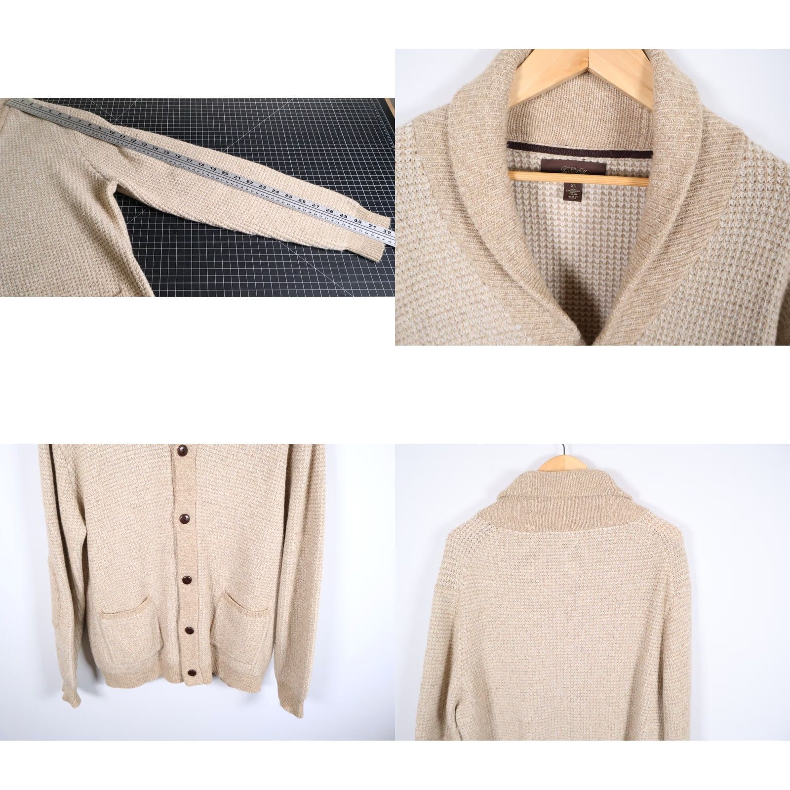 Tasso Elba Tasso Elba Lambs Wool Cardigan Sweater Men's XL Beige Chunky Shawl Collar 90s Dad Retro Size US XL / EU 56 / 4 - 8 Thumbnail