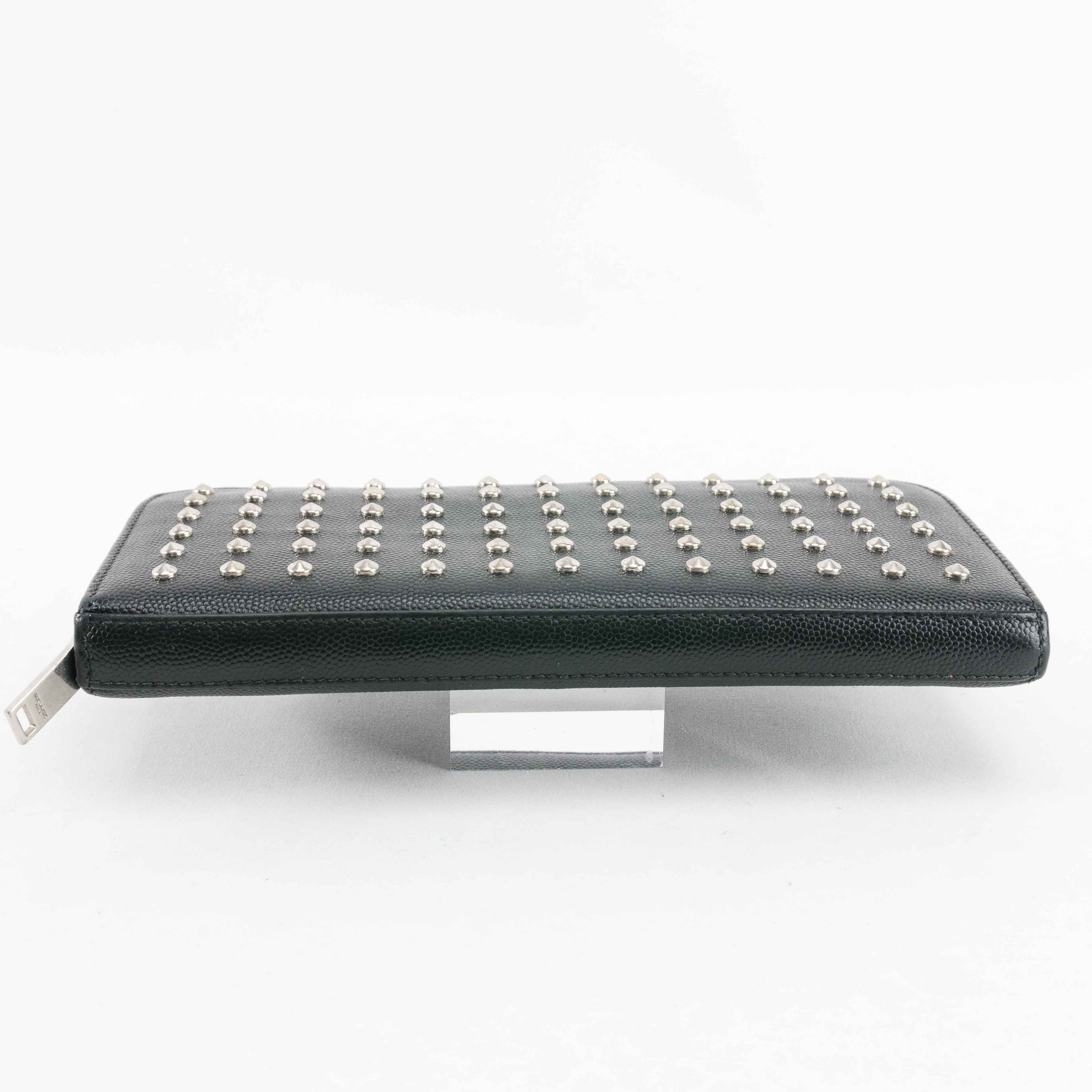 Yves Saint Laurent Saint Laurent Studded Zip-Around Wallet in Black Leather Size ONE SIZE - 5 Thumbnail