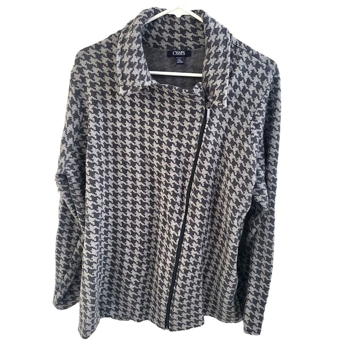 Chaps Chaps Gray Houndstooth Side Zip Moto Jacket - 2X Size XXL / US 16-18 / IT 52-54 - 1 Thumbnail
