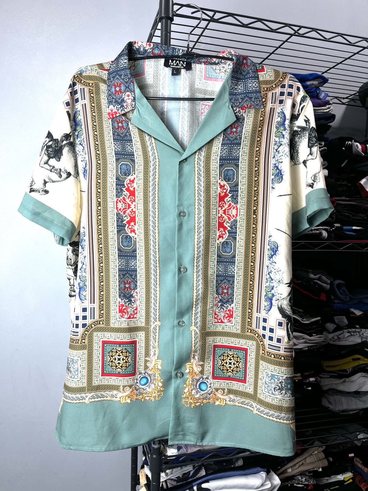 Vintage Baroque Pattern Button Up Shirt Versace Style Luxury Size US L / EU 52-54 / 3 - 1 Thumbnail