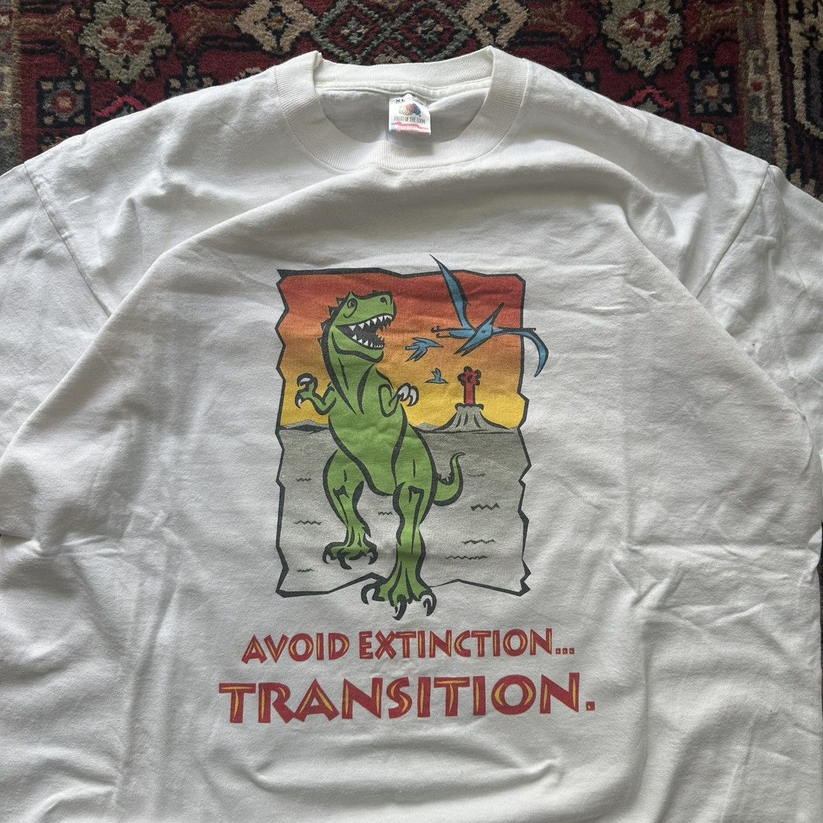 Vintage 90s “Avoid Extinction” Dinosaur Tee XL Vintage Made in USA Size US XL / EU 56 / 4 - 4 Thumbnail