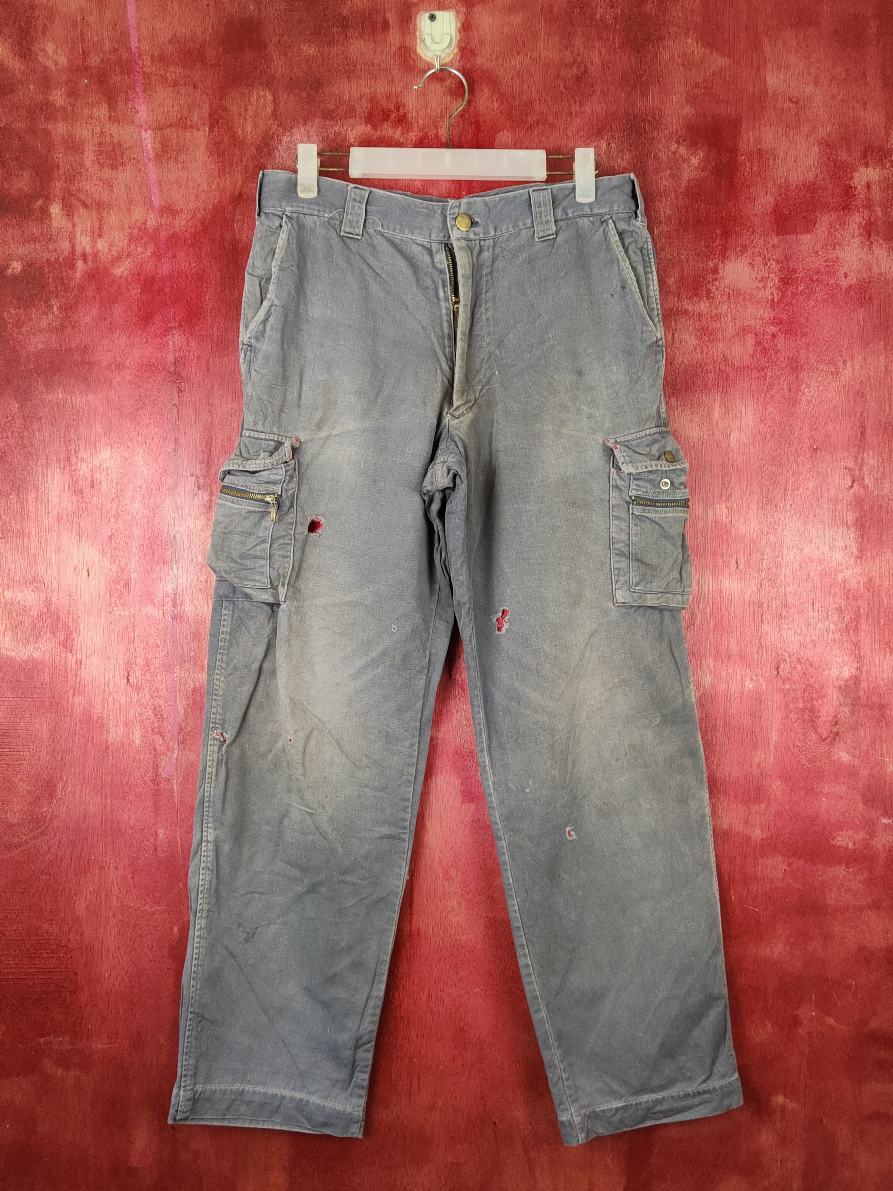 Japanese Brand Gray Faded Multipocket Cargo Pants #S1395