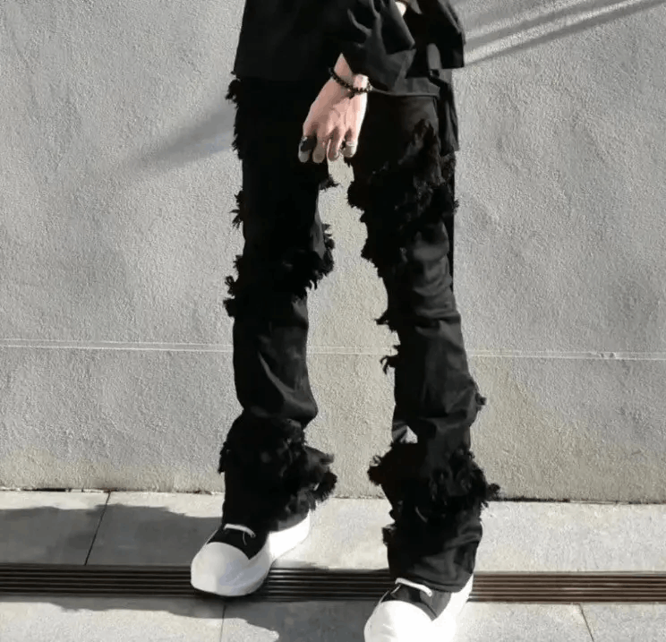 Japanese Brand High Street Ripped Tassel Frayed Black Flare Jeans Pant Size US 32 / EU 48 - 3 Thumbnail