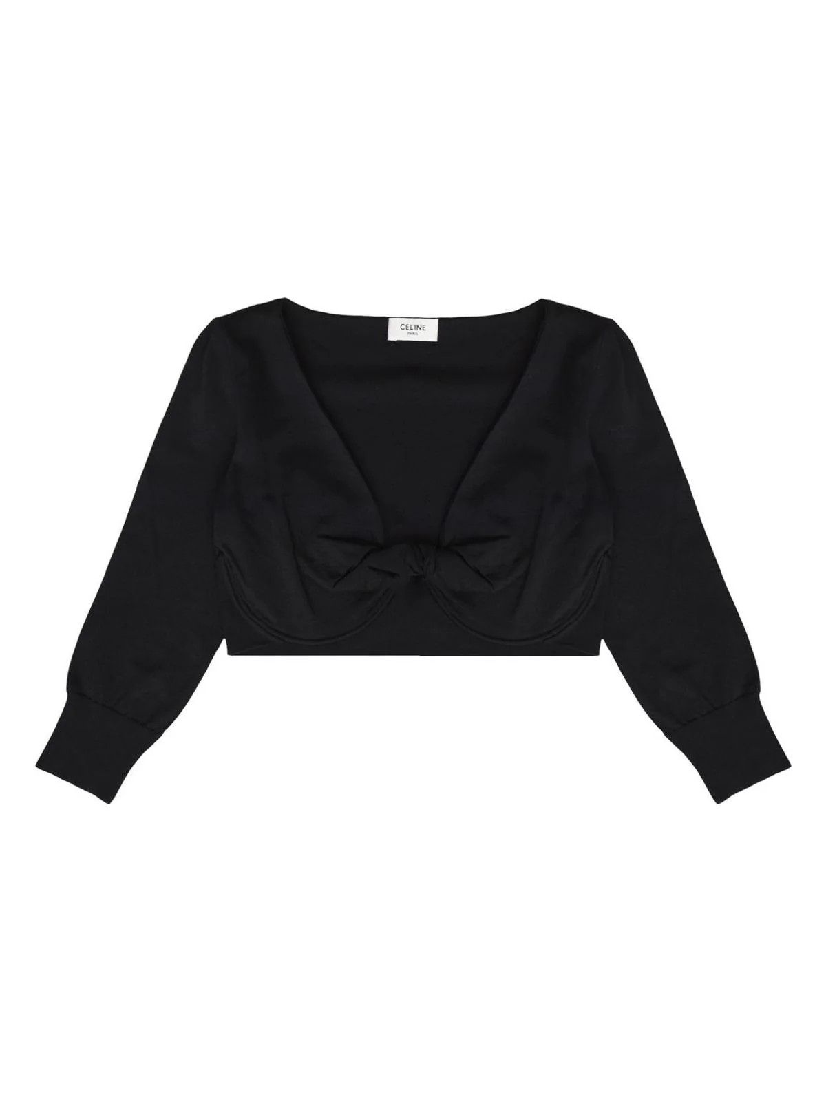 Celine o1w1db10125 2A194965U Draped Crop Top in Black Size XS / US 0-2 / IT 36-38 - 1 Thumbnail