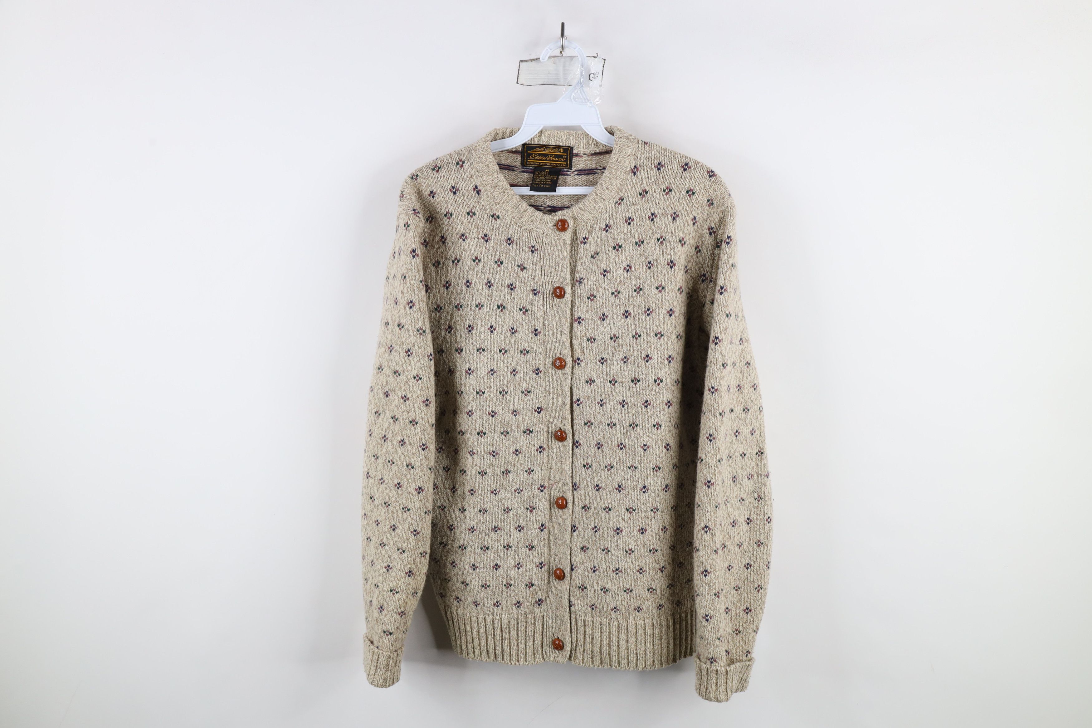 Eddie Bauer × Vintage Vintage 90s Eddie Bauer Geometric Wool Knit Cardigan Sweater Size M / US 6-8 / IT 42-44 - 1 Thumbnail