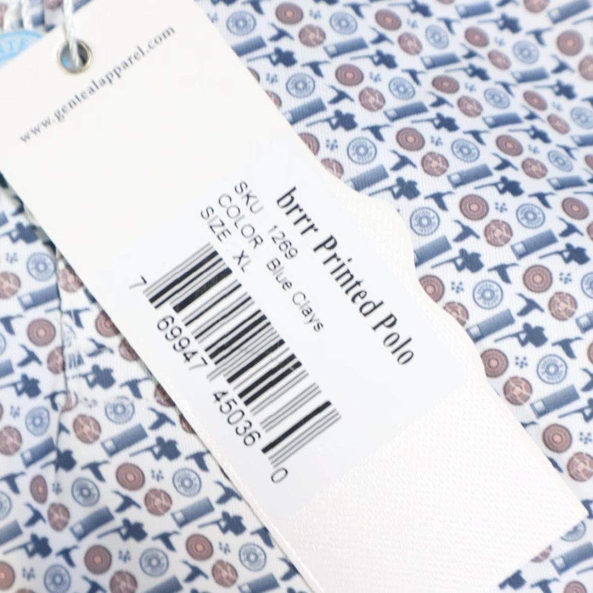 Vintage Genteal Polo Shirt Mens XL White Brrr Printed Blue Clays All Over Print High Stretch Shirt Size US XL / EU 56 / 4 - 6 Thumbnail