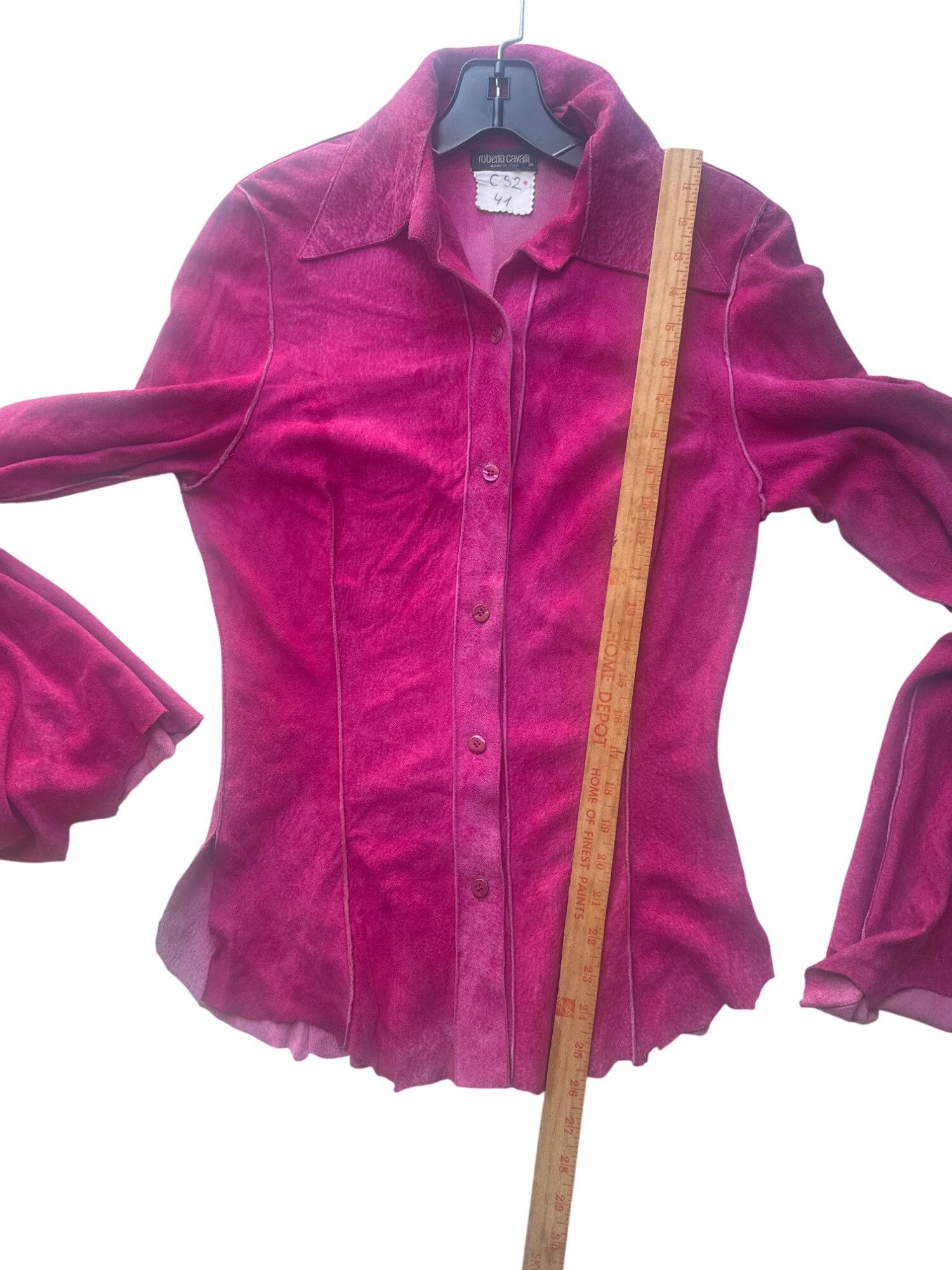 Roberto Cavalli Roberto Cavalli Womens Pink Suede Button-Up Shirt Flared Sle Size S / US 4 / IT 40 - 6 Thumbnail