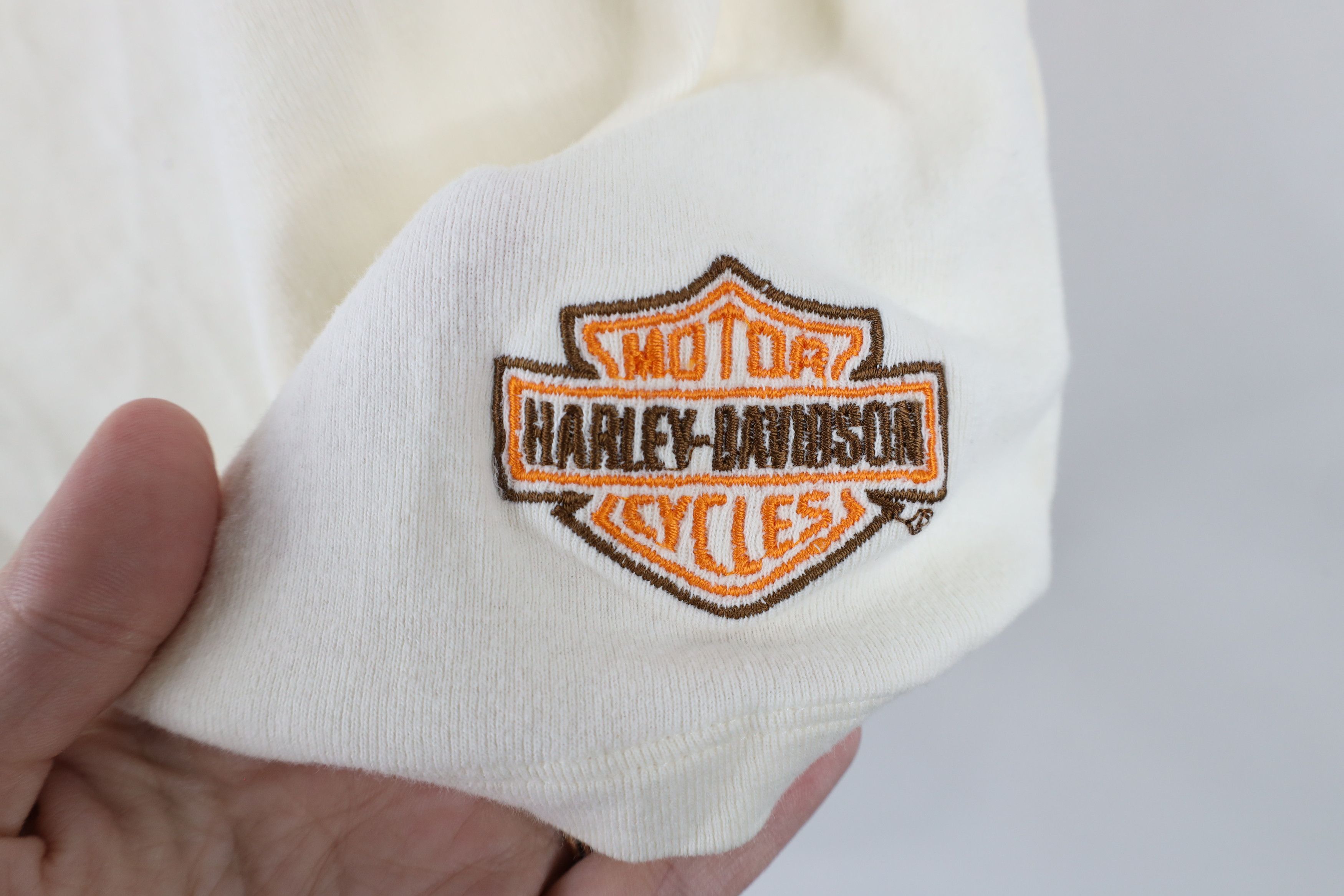 Harley Davidson × Vintage Vintage Y2K Harley Davidson Ribbed Knit Henley T-Shirt Cream Size XXL / US 16-18 / IT 52-54 - 4 Thumbnail