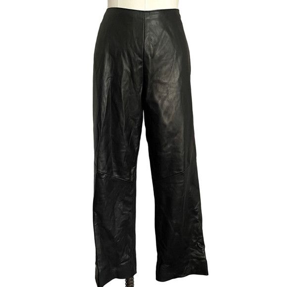 Danier Vintage Danier Black Leather Lined High Rise Straight Pants Size 32" / US 10 / IT 46 - 2 Thumbnail