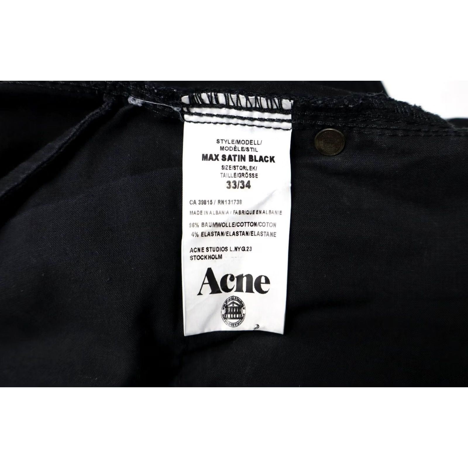Acne Studios ACNE STUDIOS Max Satin Black Jeans Mens W33/L34 Zip Fly Stretch Slim Fit Size US 33 - 5 Thumbnail