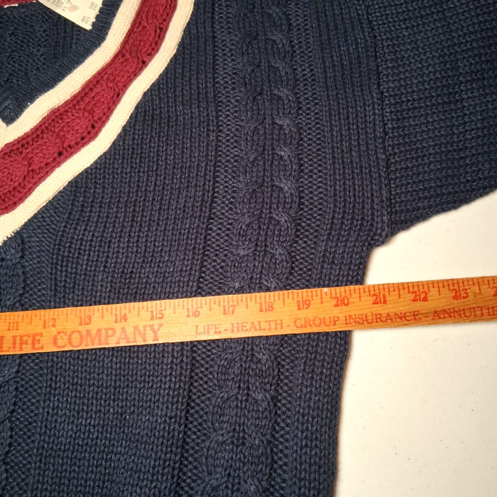 Vintage VINTAGE Stefano Sweater, Cable-Knit, V Neck, Blue, L, Men, 90s Preppy Academia, Navy Maroon, Pullover, Regular Fit Size US L / EU 52-54 / 3 - 5 Thumbnail