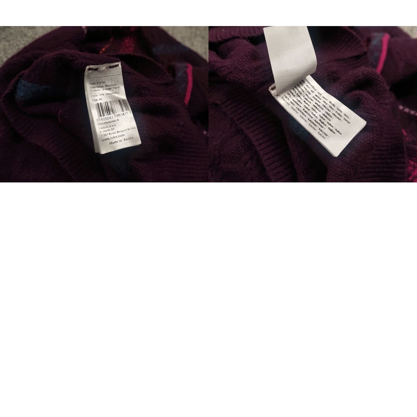 Vintage IVKO Structure pullover pattern Wool blackberry Sweater Size L / US 10 / IT 46 - 10 Thumbnail