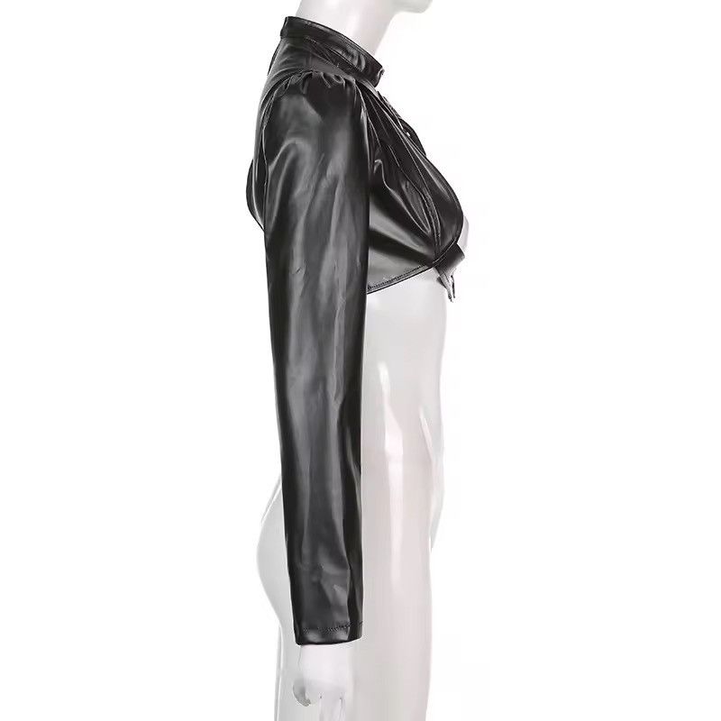 Japanese Brand Edgy PU Leather Black Cropped Jacket with Heart Detail Size S / US 4 / IT 40 - 8 Thumbnail
