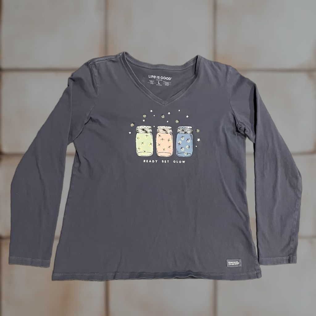 Life is Good Life is Good Crusher Long Sleeve V-Neck Shirt Womens Large Blue Long Sleeve Ready Set Glow Size L / US 10 / IT 46 - 1 Thumbnail