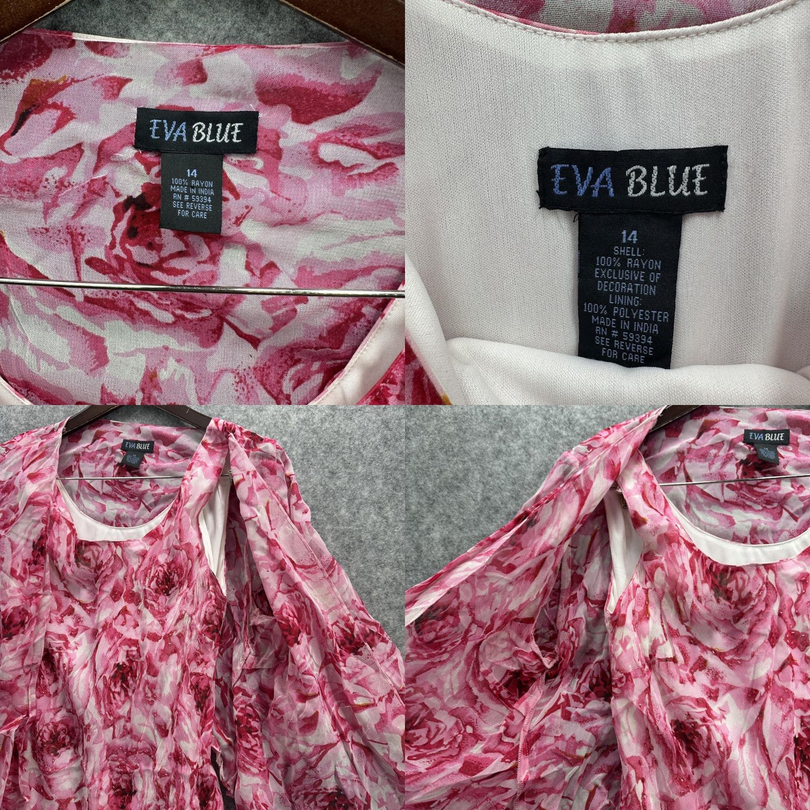 Vintage VINTAGE y2k Eva Blue Dress Jacket Set Womens 14 Pink Floral Ruffle Tiered Beaded Size XL / US 12-14 / IT 48-50 - 8 Thumbnail