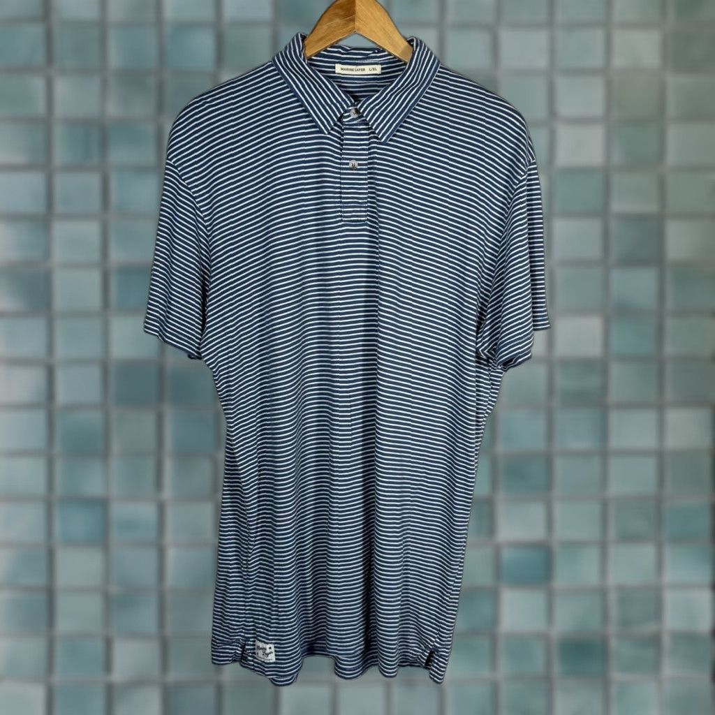 Marine Layer Marine Layer Polo Shirt Striped Blue White Supima Cotton Modal L/XL Mens Size US L / EU 52-54 / 3 - 1 Thumbnail