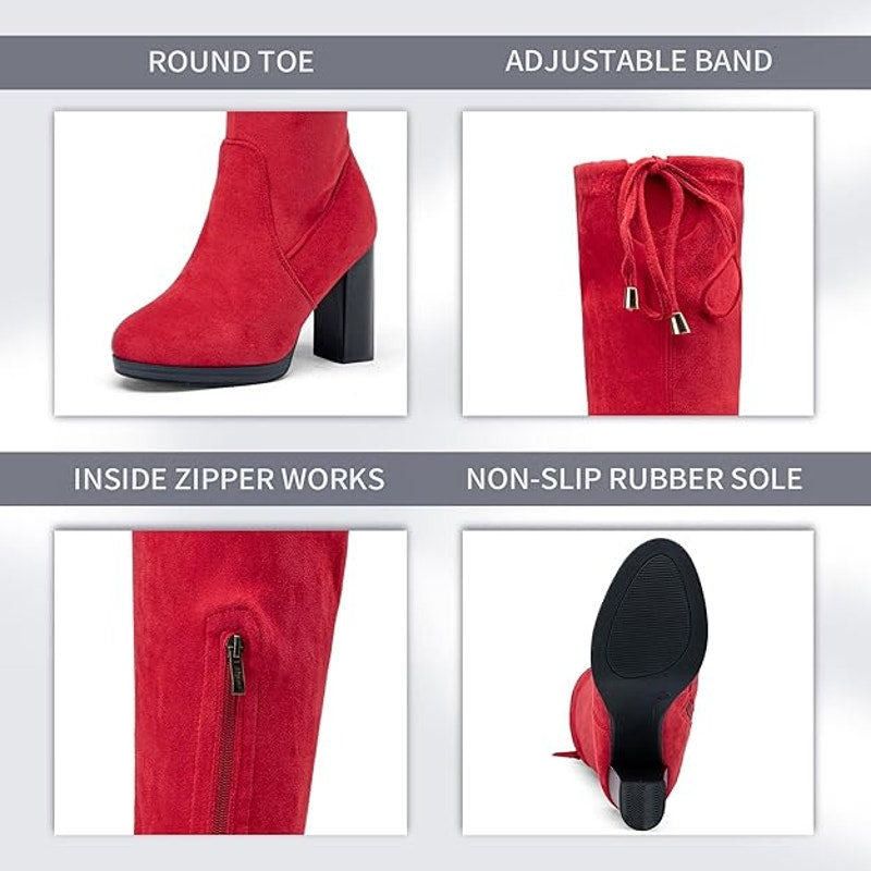 Other Vepose Women's 9.5 Red Faux Suede Thigh High Heeled Boots Size US 9.5 / IT 39.5 - 3 Thumbnail