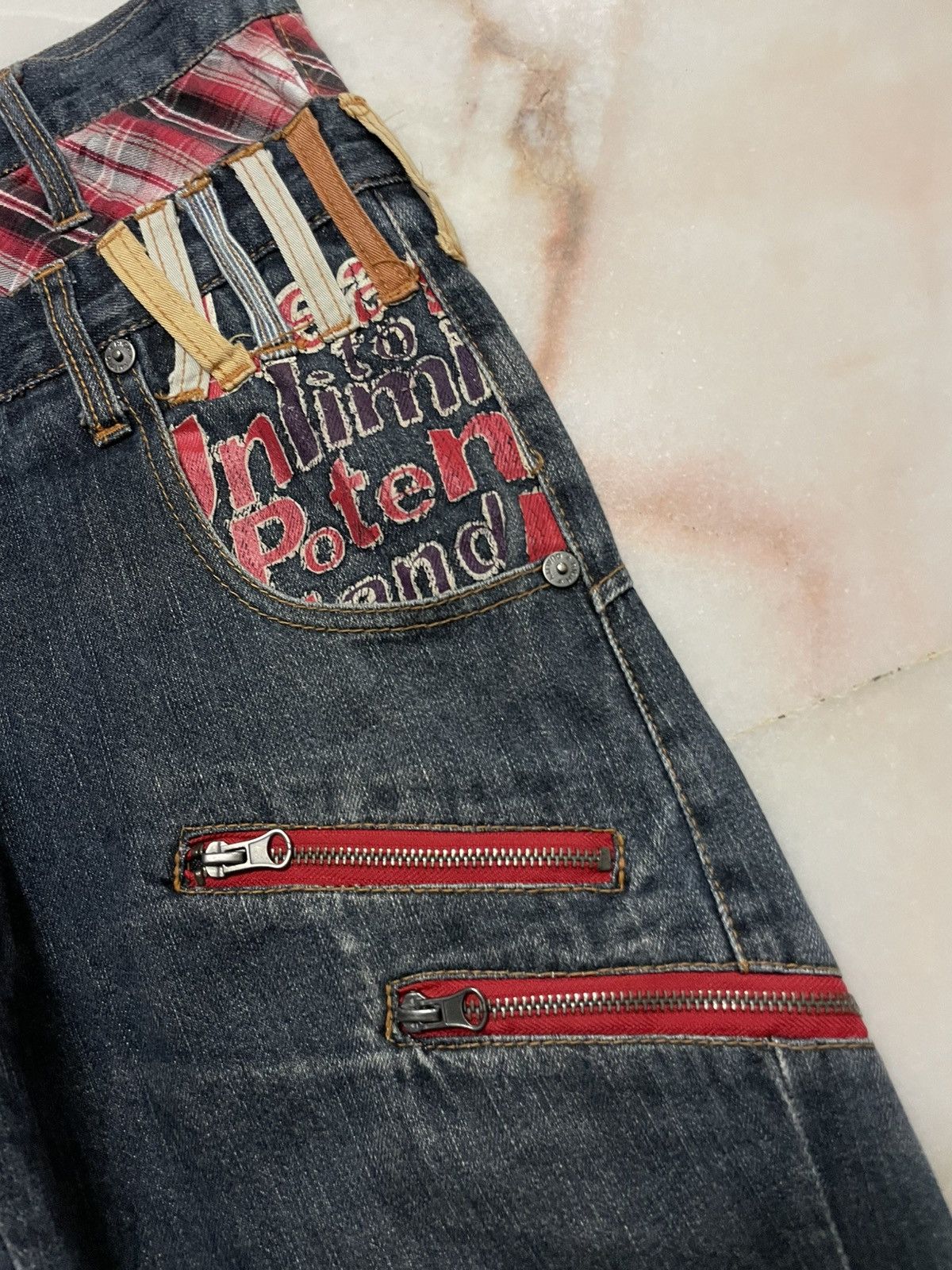 💥Double Waist💥Sick Vintage Nylus Faded Zipper Punk Jeans