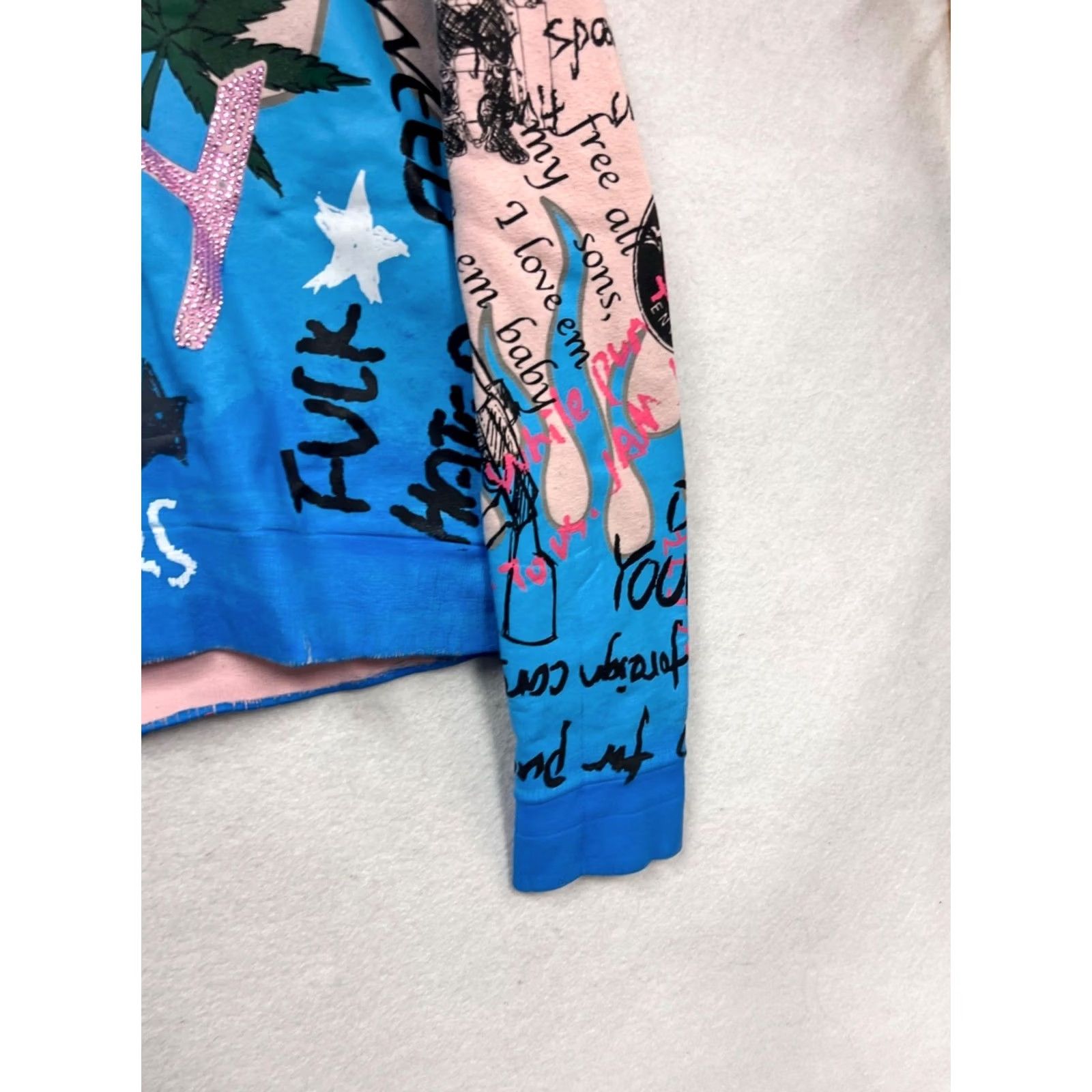 Pinko FNTY Hoodie Womens M Pink Blue Graffiti-Style Full Zip Graphic Cotton-Polyester Streetwear Size M / US 6-8 / IT 42-44 - 6 Thumbnail
