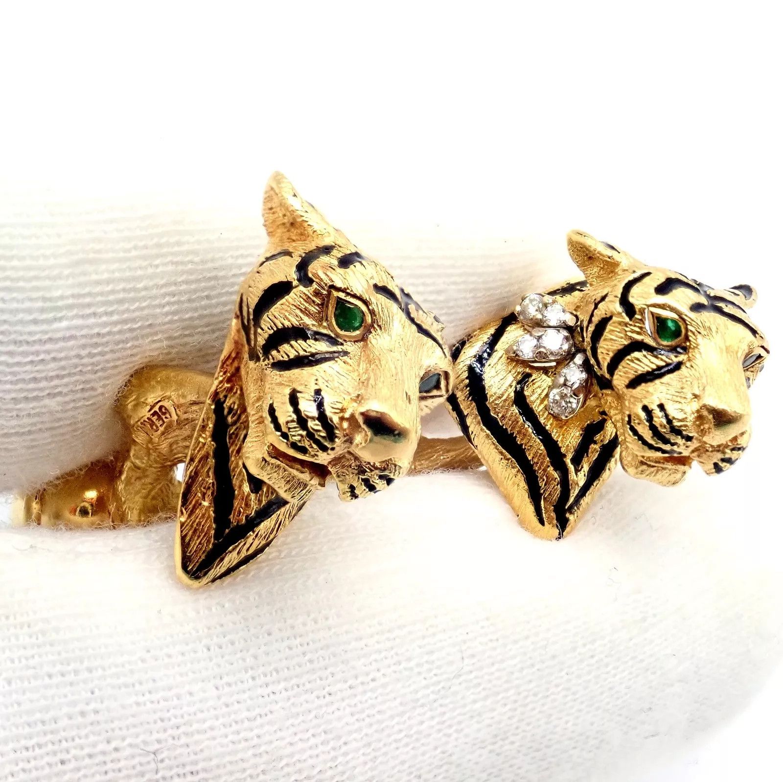 Tiffany & Co. 18k Yellow Gold Diamond Bengal Tiger Germany 1989 Cufflinks Size ONE SIZE - 6 Thumbnail