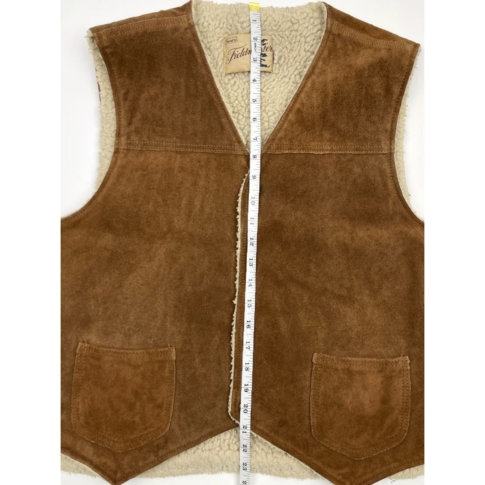 Sears VINTAGE Sears Fieldmaster Vest - Suede Leather L Sherpa Lined Western Cowboy Outdoors Outerwear Mens Vest L Brown Sh 70s 80s Size US L / EU 52-54 / 3 - 7 Thumbnail