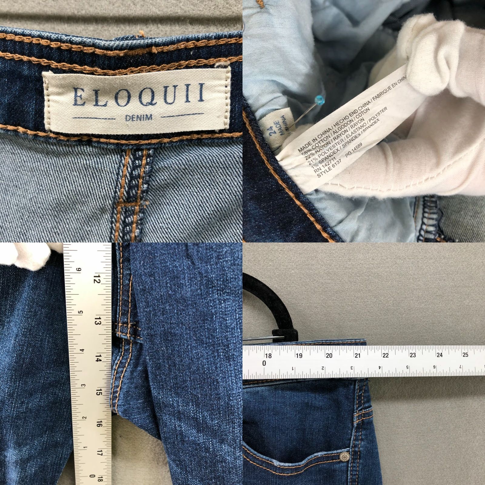 Vintage Eloquii High Rise Skinny Jean Womens Plus Size 24 Blue Distressed Classic Fit Jeans Size 42" / US 20 - 8 Thumbnail